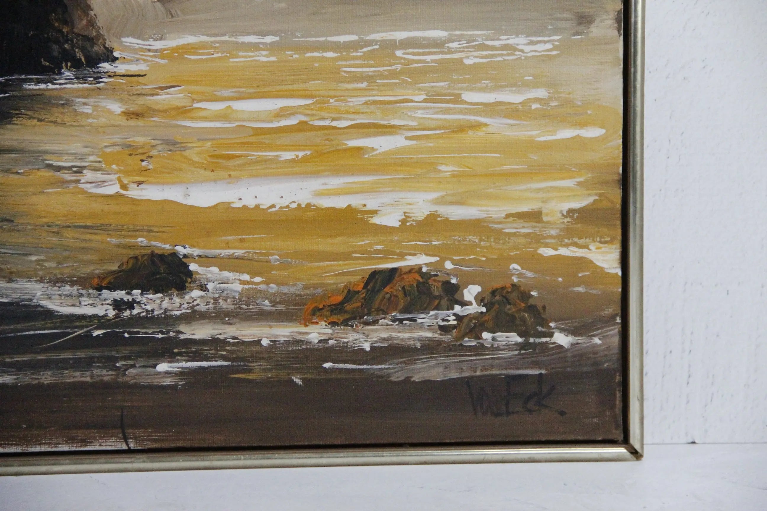 Vintage Seascape Painting | Midcentury Golden Sunset Signed  Debra Hall Lifestyle
