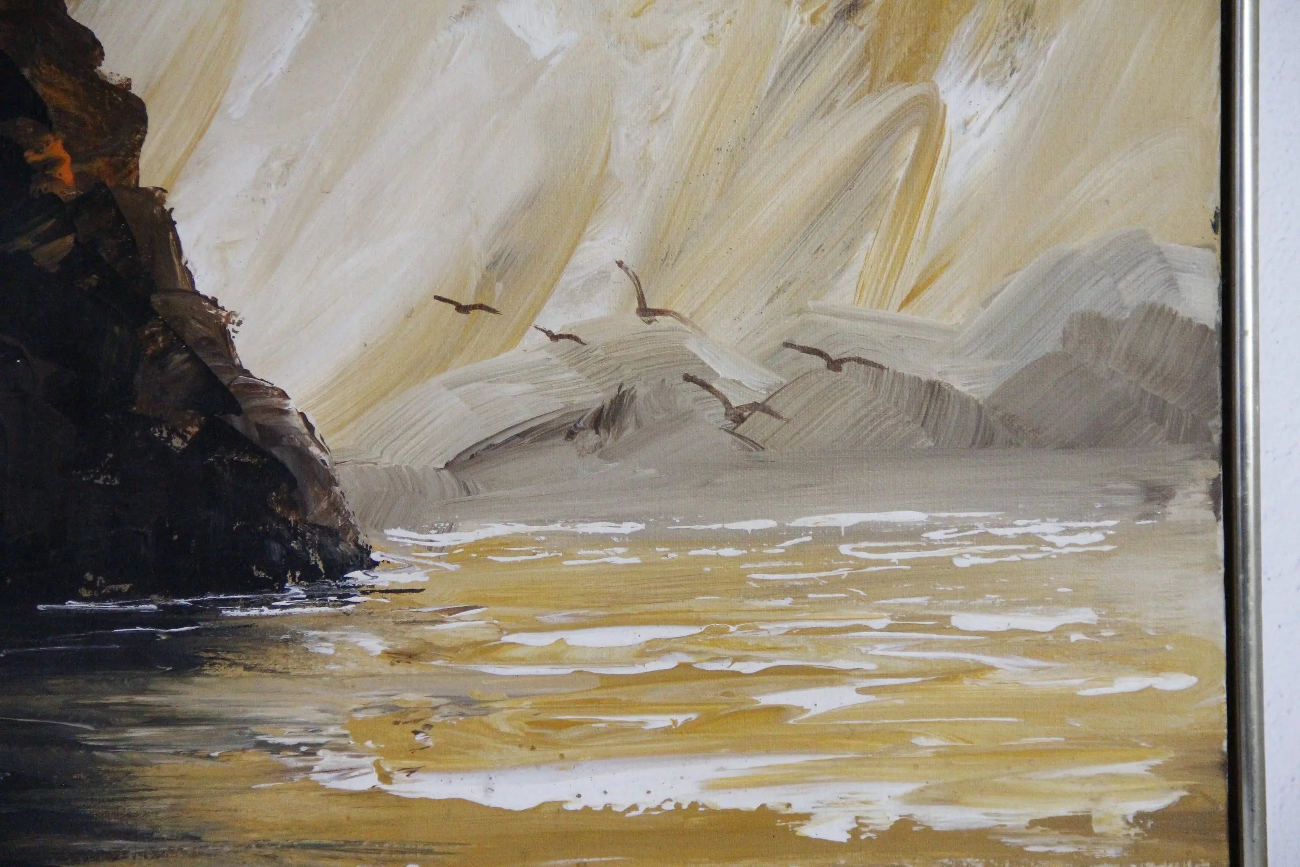 Vintage Seascape Painting | Midcentury Golden Sunset Signed  Debra Hall Lifestyle