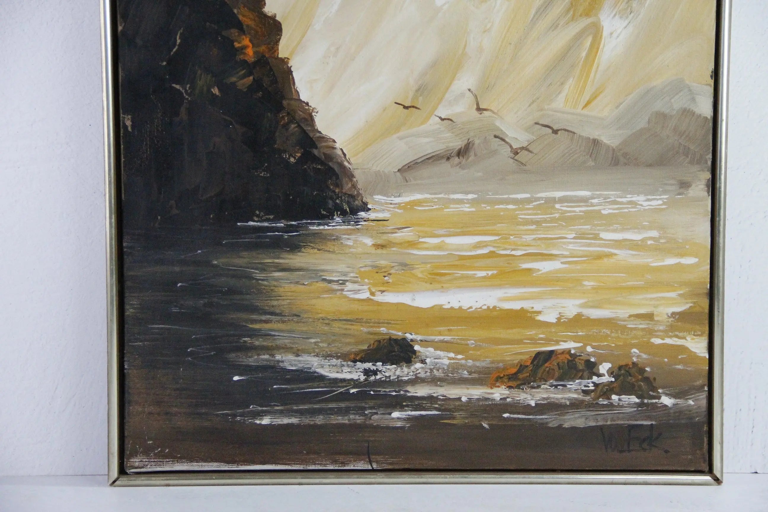 Vintage Seascape Painting | Midcentury Golden Sunset Signed  Debra Hall Lifestyle