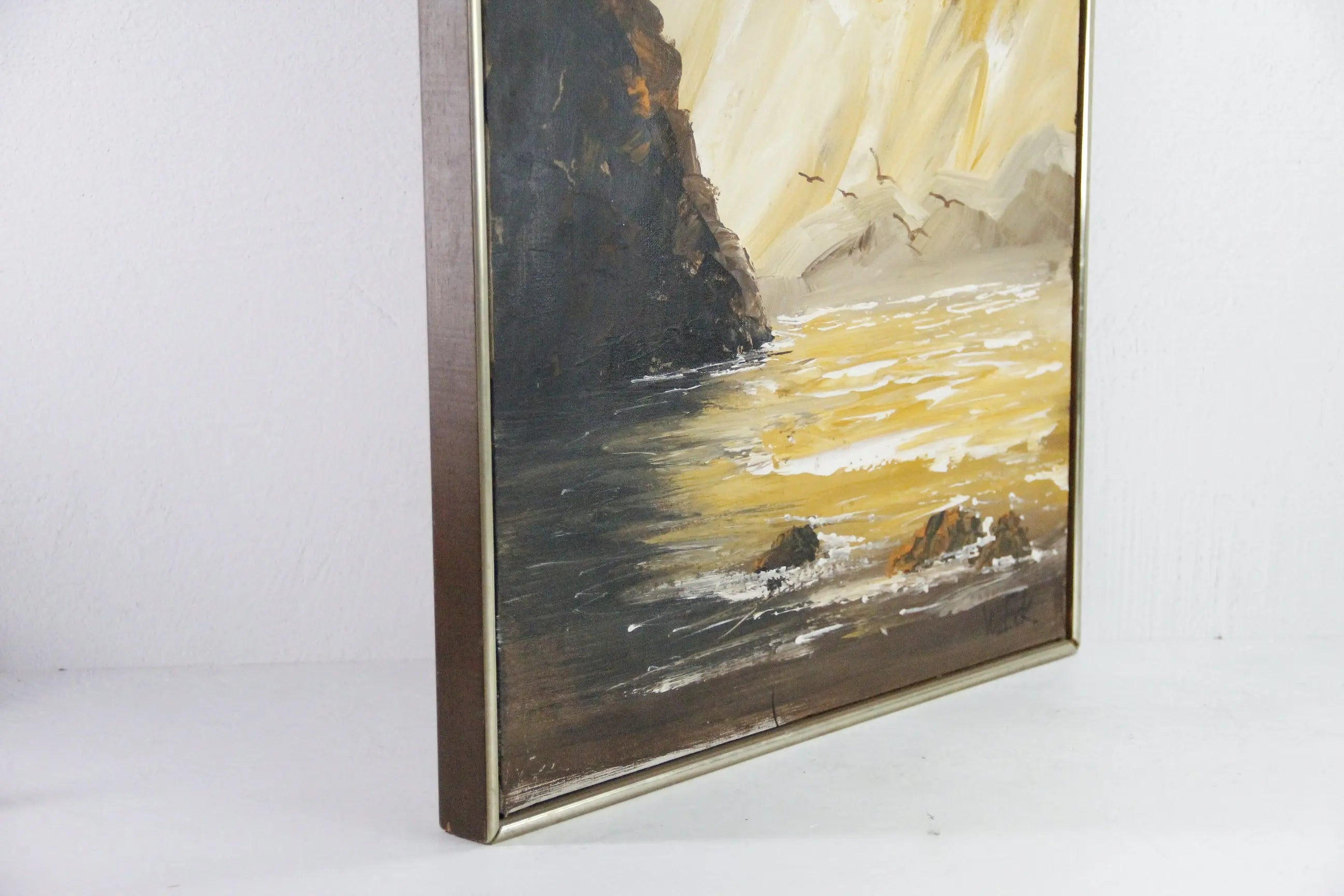 Vintage Seascape Painting | Midcentury Golden Sunset Signed  Debra Hall Lifestyle