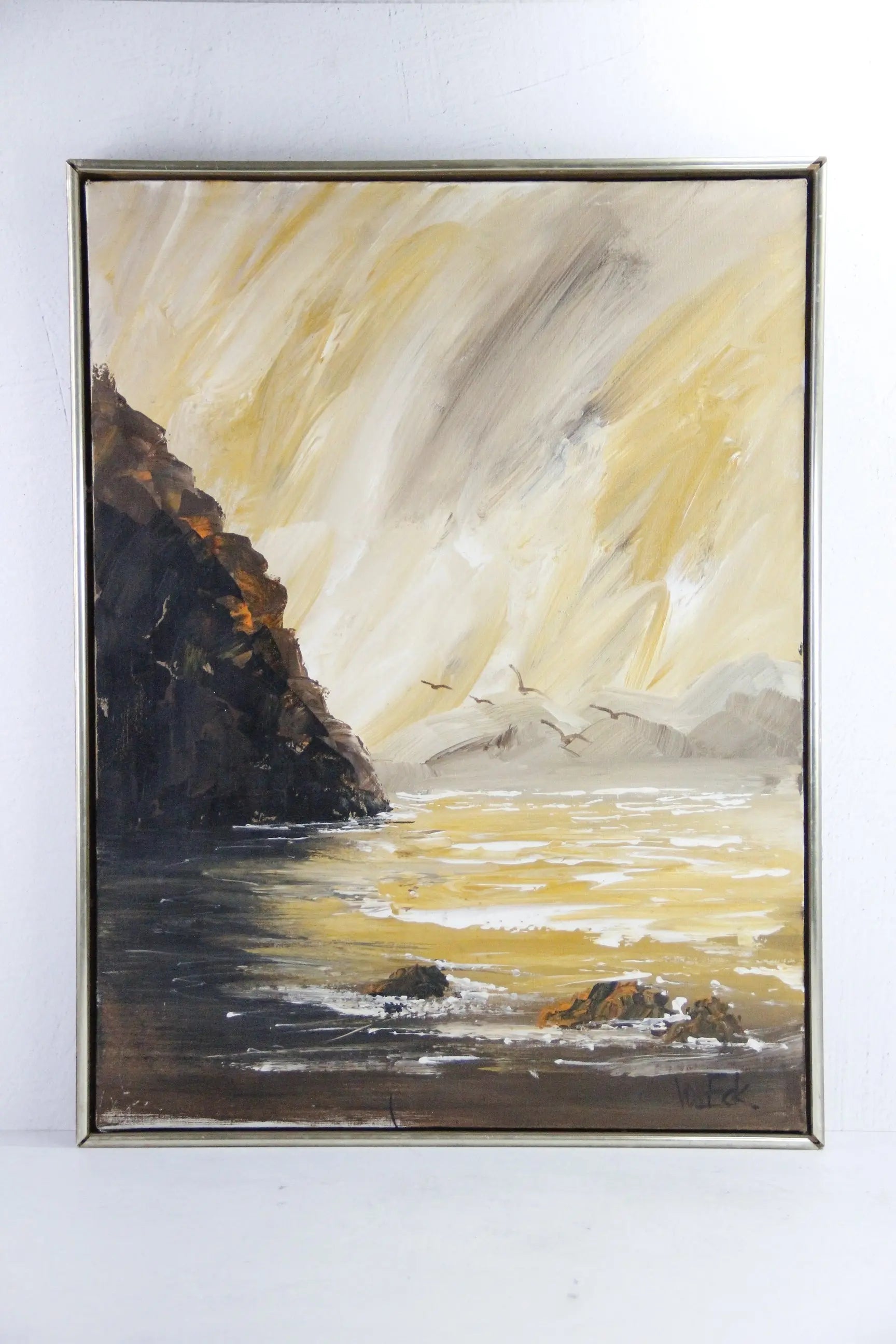 Vintage Seascape Painting | Midcentury Golden Sunset Signed  Debra Hall Lifestyle