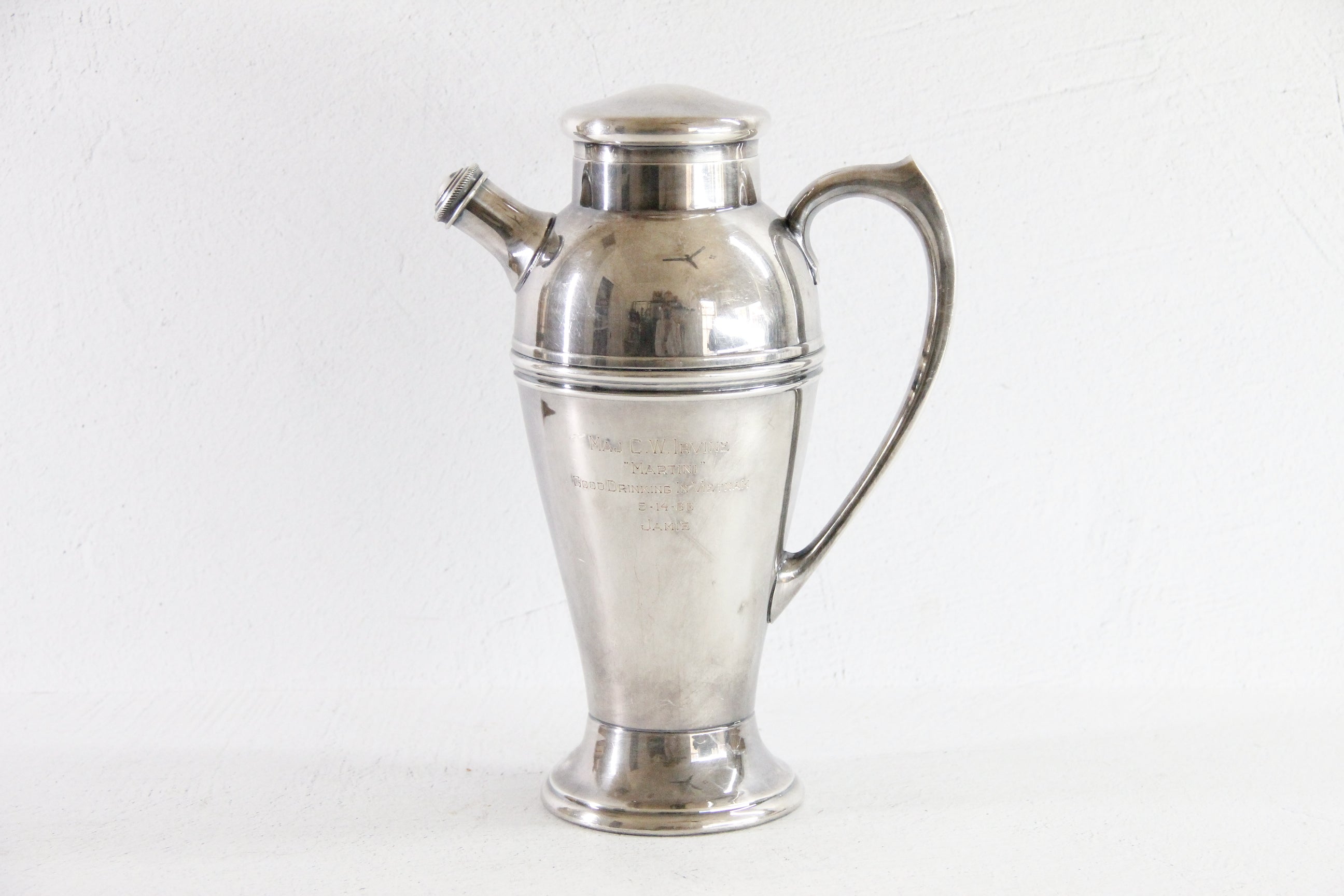 Vintage Silver CocKtail Shaker | Veteran Engraved Souvenir  Debra Hall Lifestyle