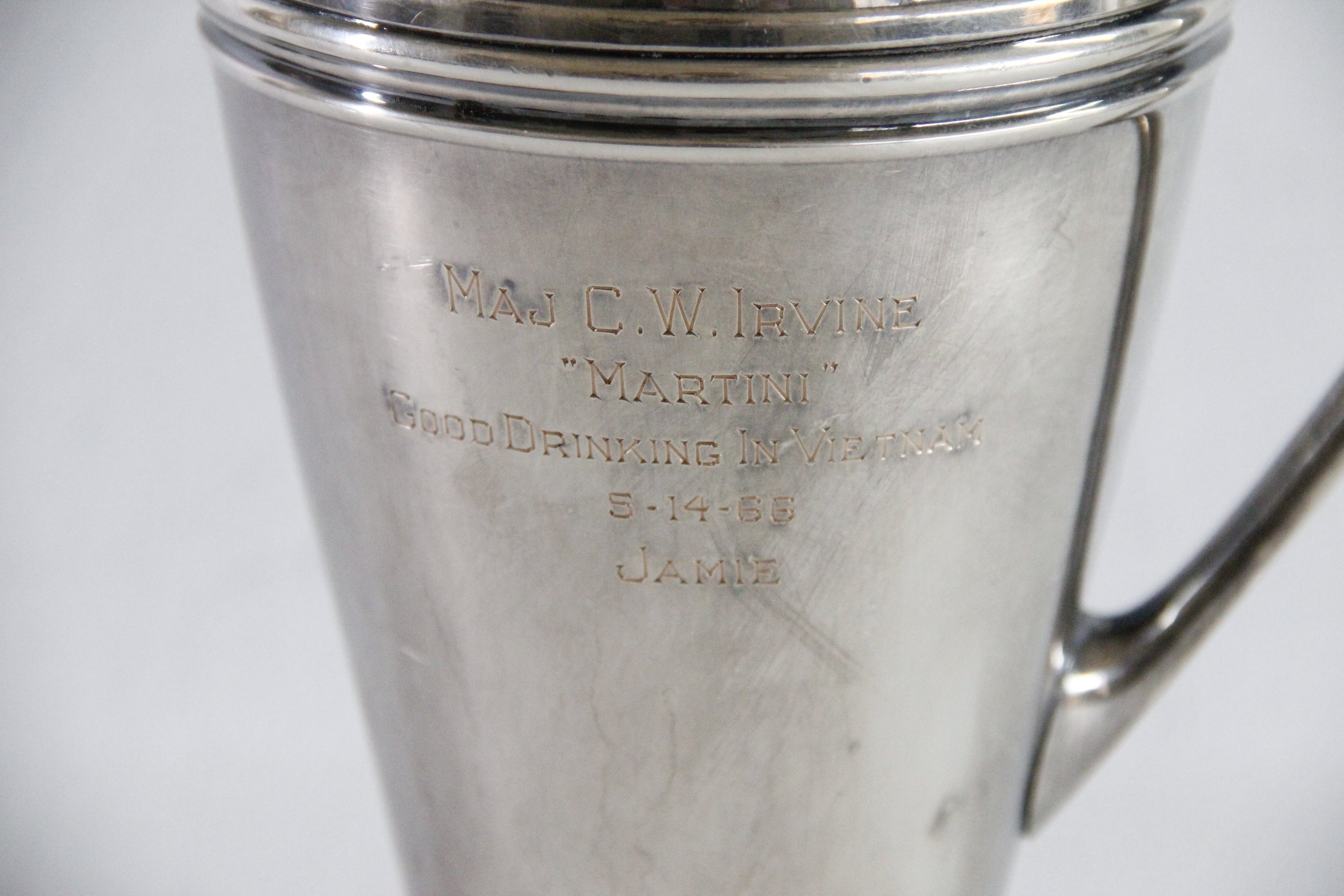Vintage Silver CocKtail Shaker | Veteran Engraved Souvenir  Debra Hall Lifestyle