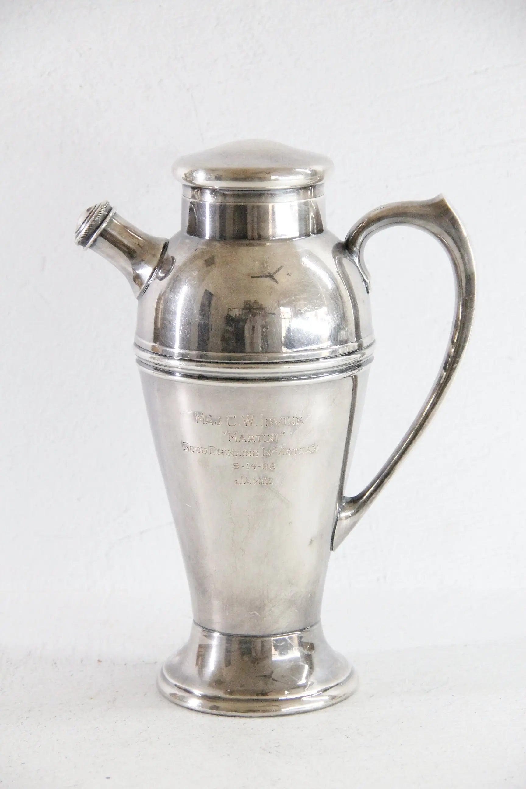 Vintage Silver Cocktail Shaker | Veteran Engraved Souvenir  Debra Hall Lifestyle