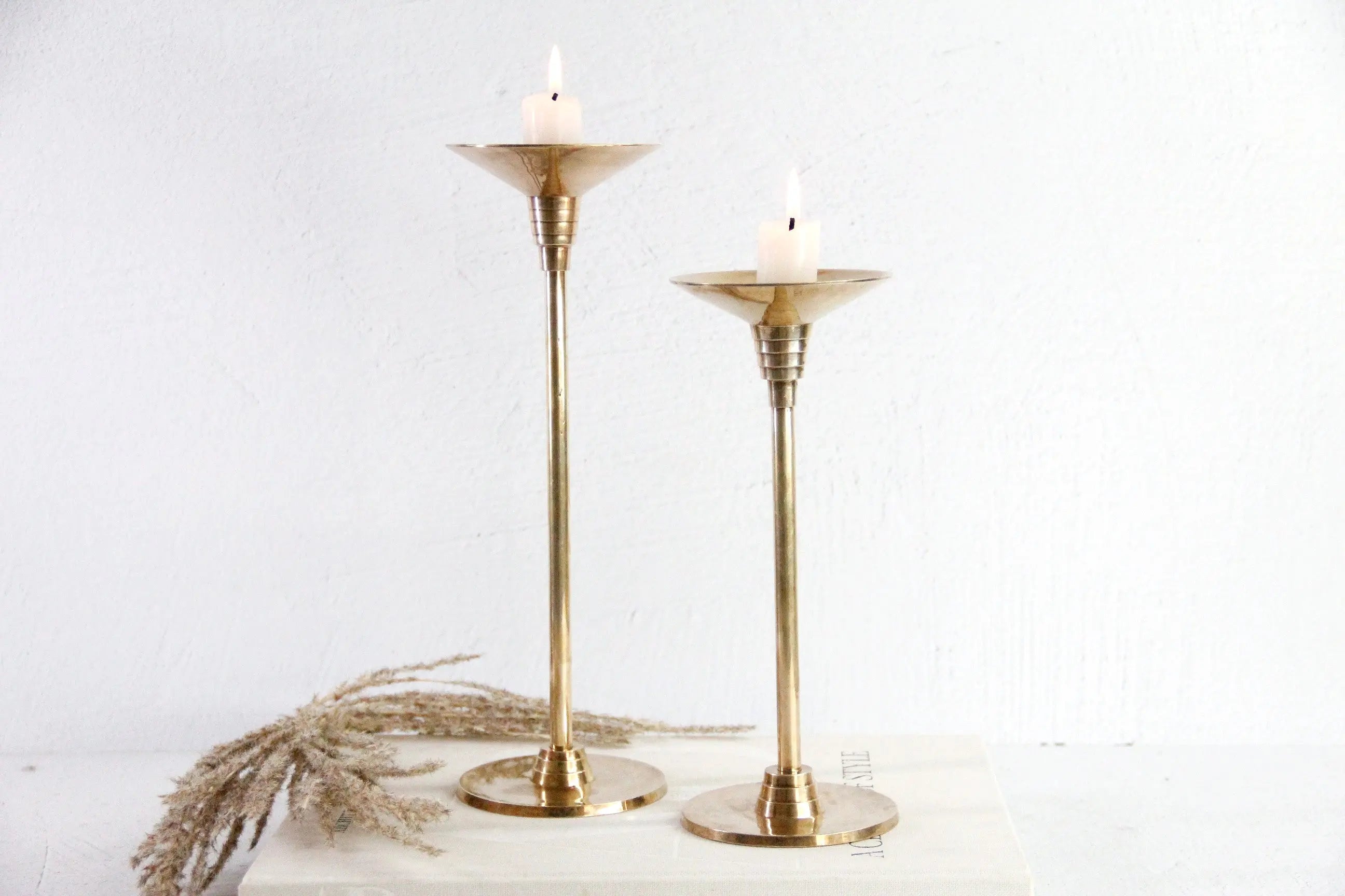 Vintage Solid Brass Candle Holders | Art Deco Pair  Debra Hall Lifestyle