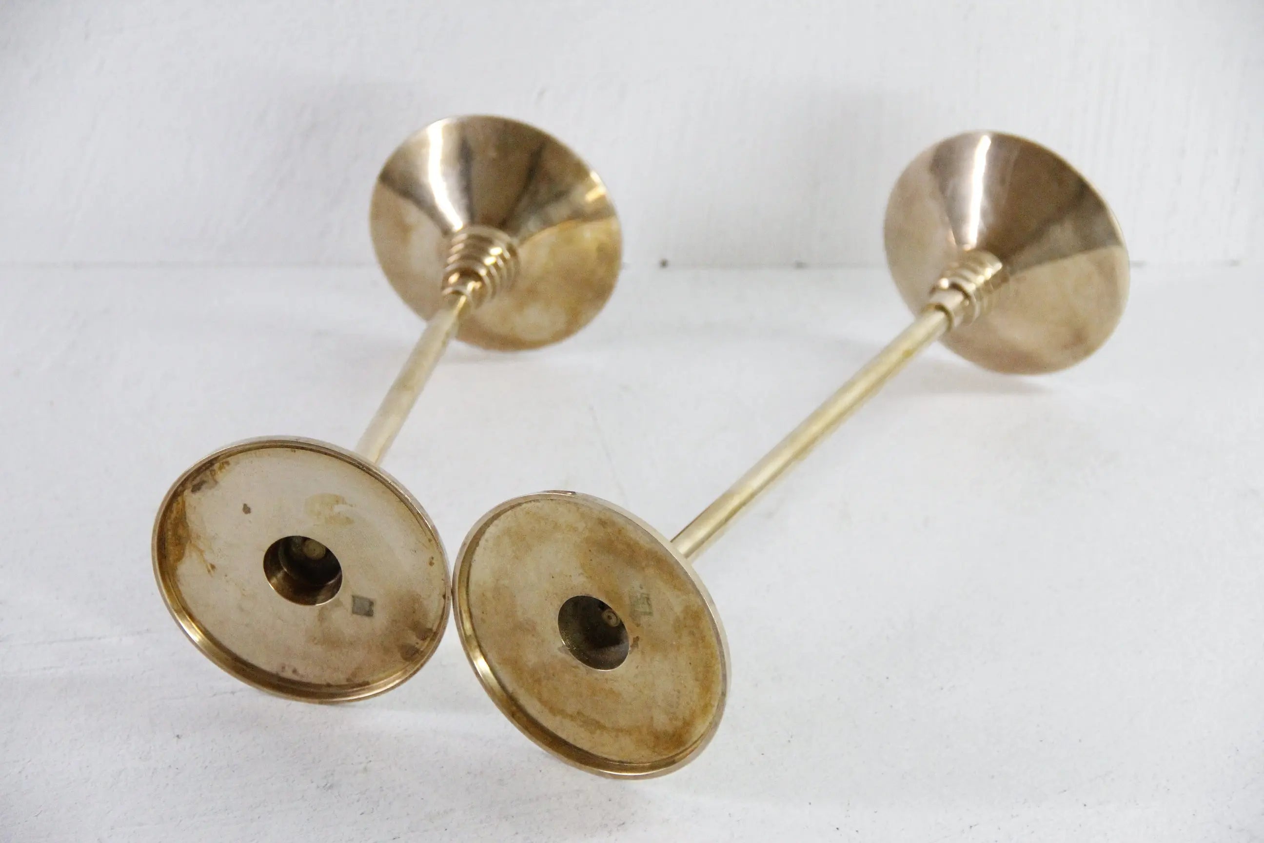 Vintage Solid Brass Candle Holders | Art Deco Pair  Debra Hall Lifestyle