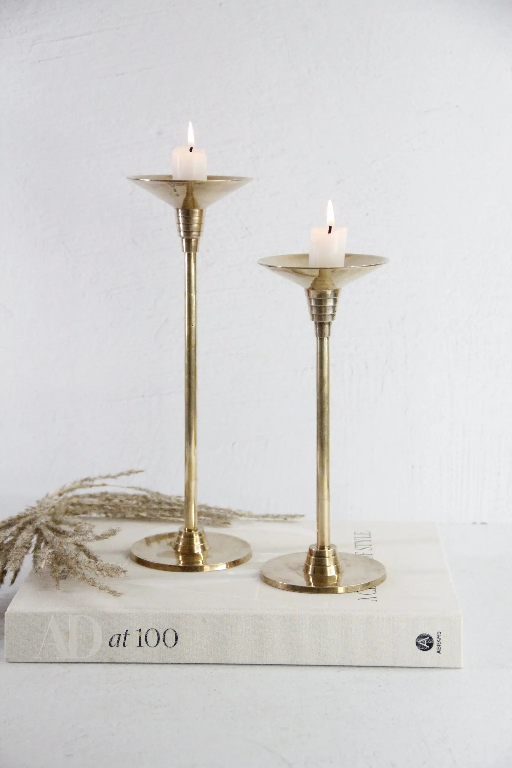 Vintage Solid Brass Candle Holders | Art Deco Pair  Debra Hall Lifestyle