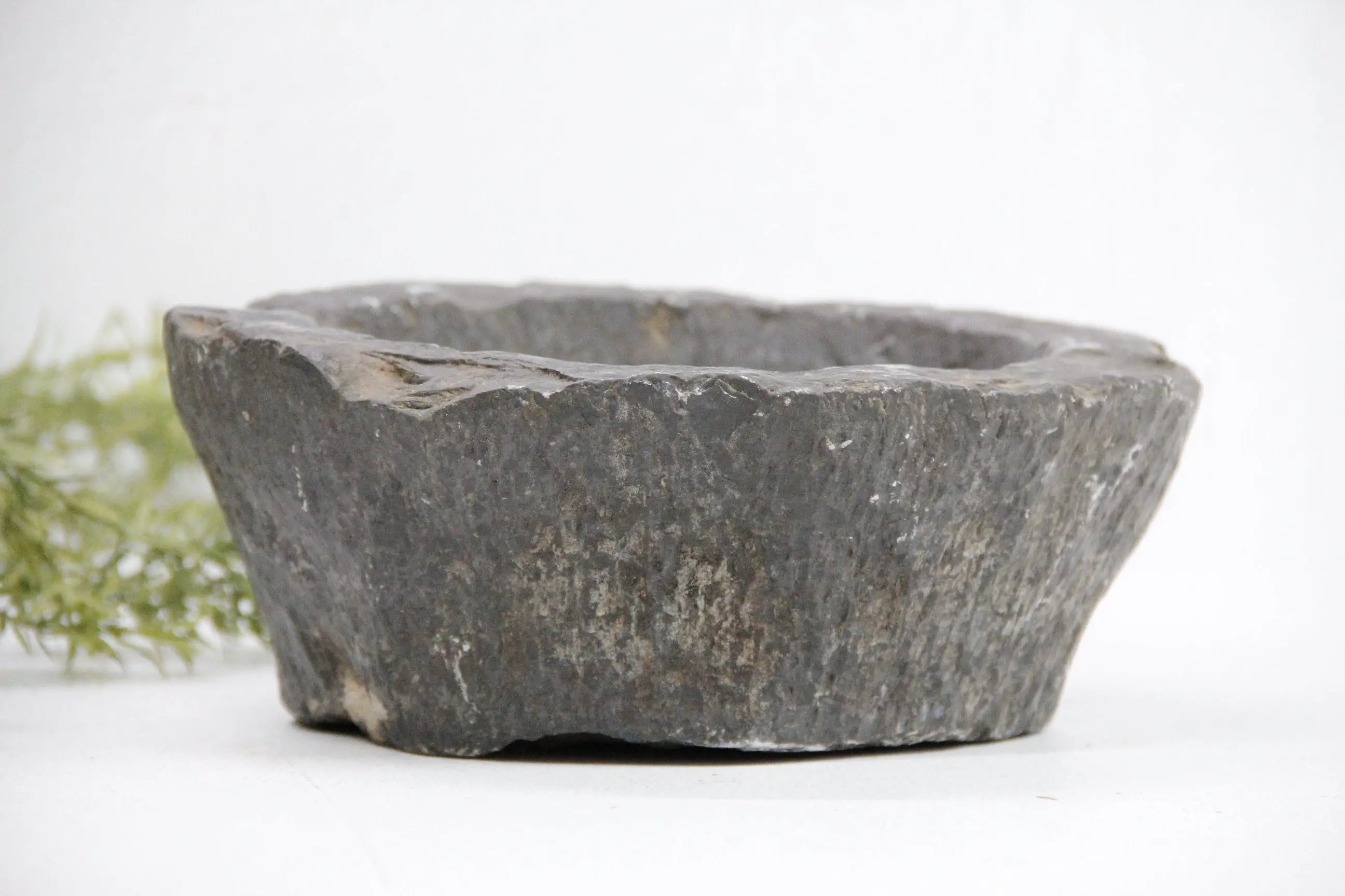 Vintage Stone Pot | Carved Black Limestone  Debra Hall Lifestyle