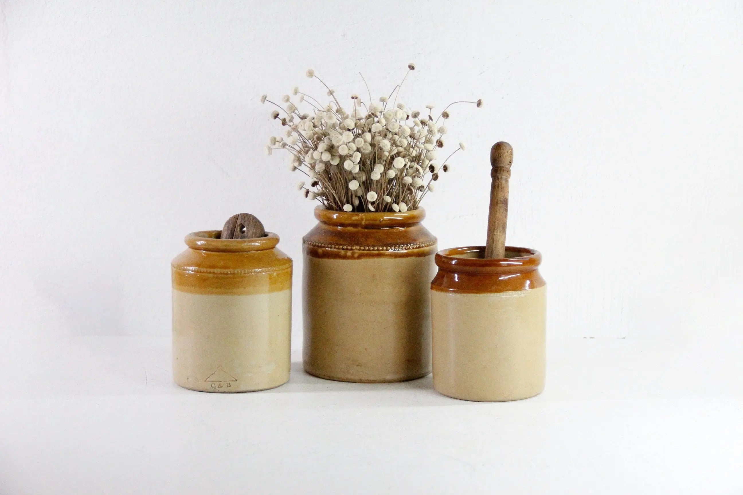 Vintage Stoneware Jar | English Two Tone Utensil  Debra Hall Lifestyle