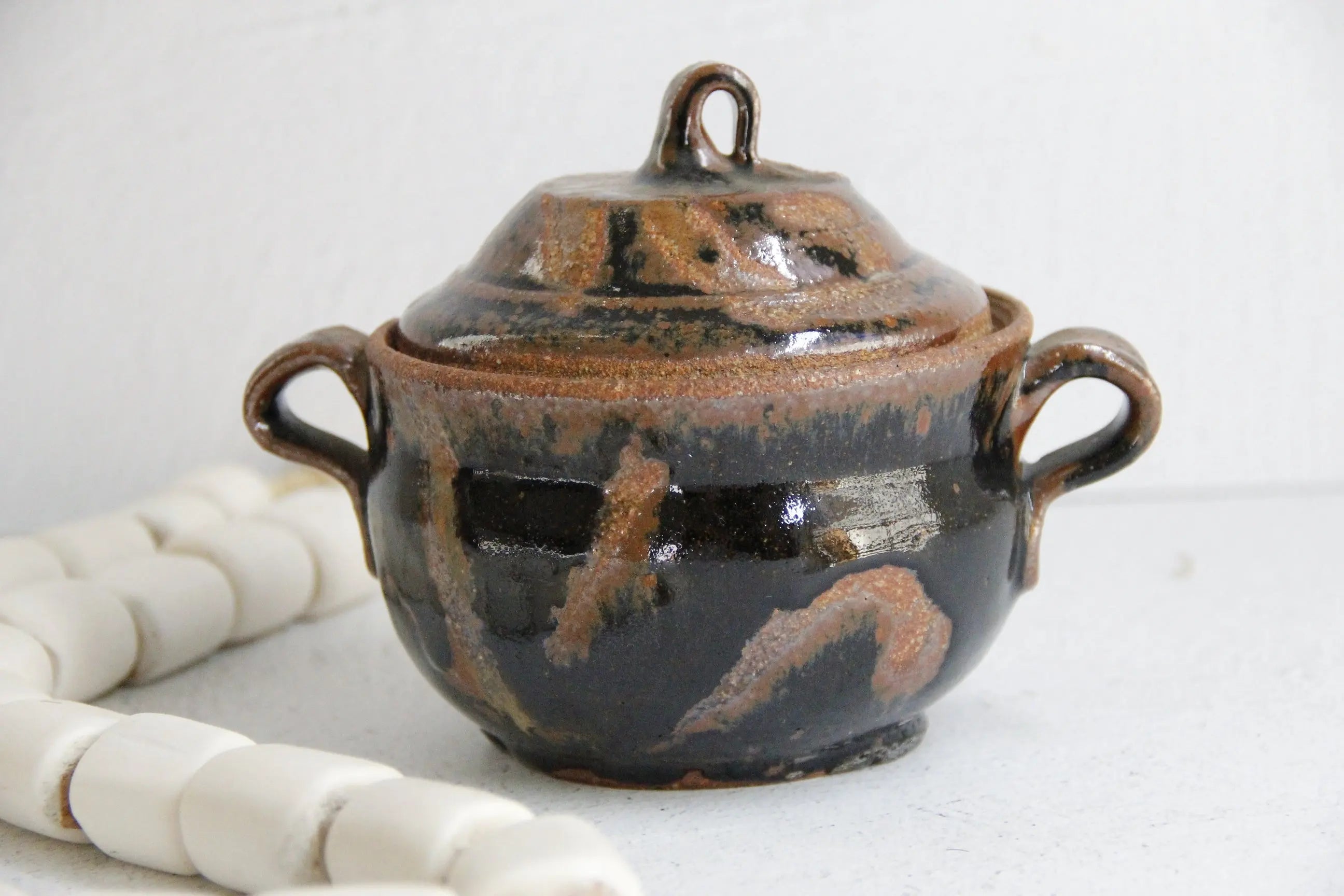 Vintage Studio Pottery Covered Bowl | Hand Made Signed  Debra Hall Lifestyle