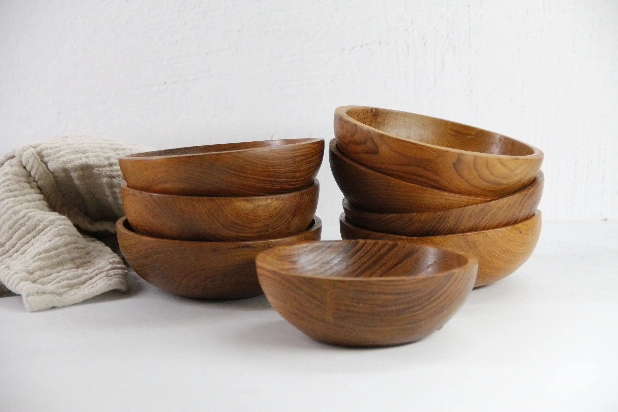 Vintage Teak Salad Bowl Set | 4 Small Handcrafted Thailand  Debra Hall Lifestyle