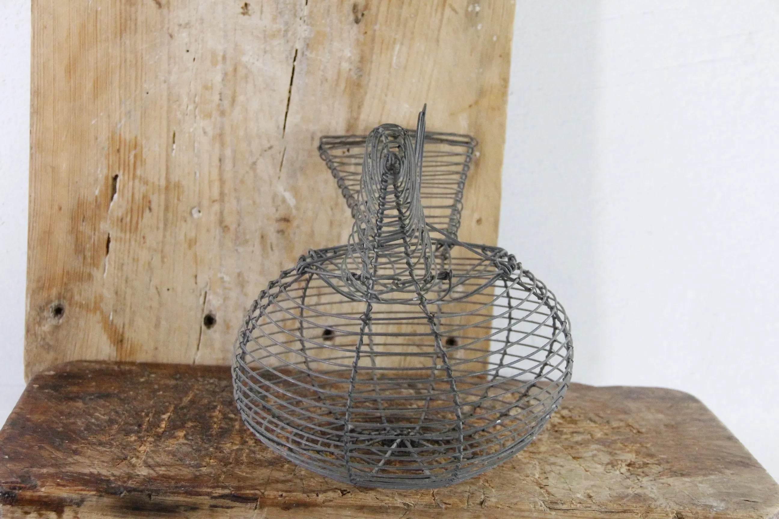 Vintage Wire Egg Basket | Primitive Hand Made Metal Chicken