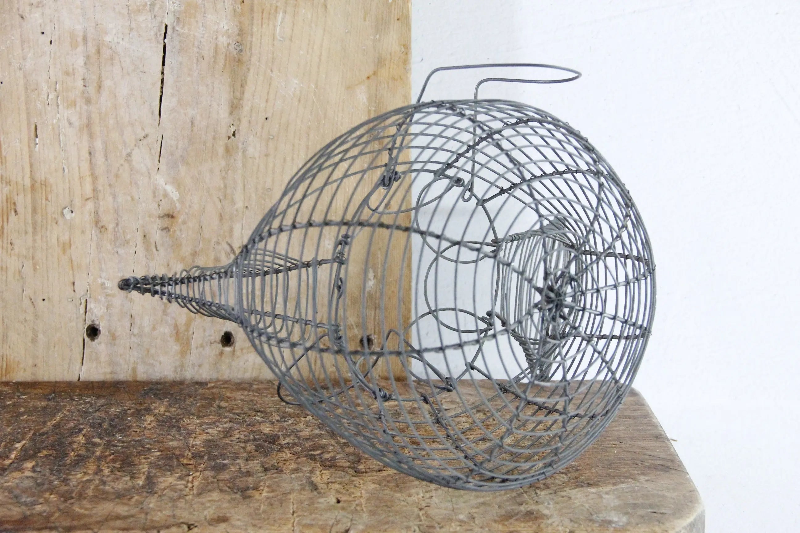 Vintage Wire Egg Basket | Primitive Hand Made Metal Chicken