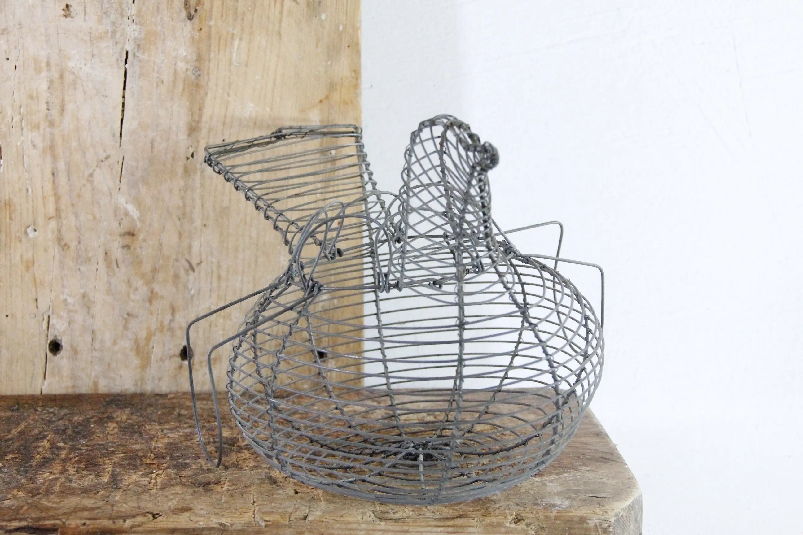 Vintage Wire Egg Basket | Primitive Hand Made Metal Chicken