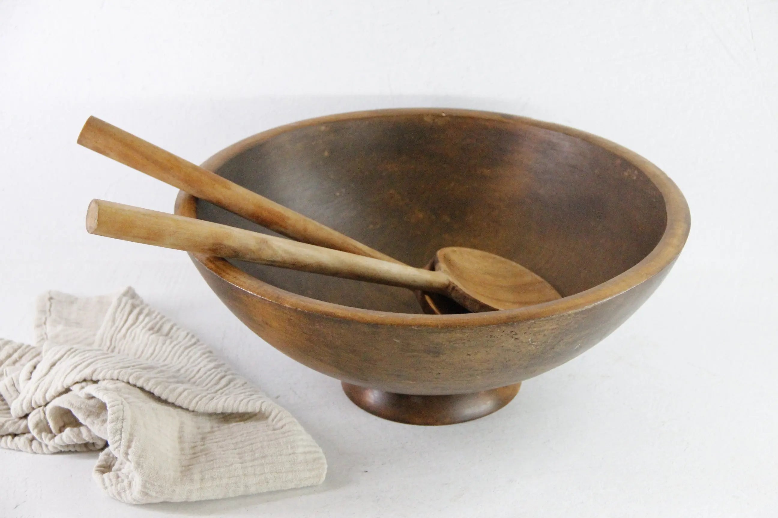 Vintage Wood Bowl Extra Large Scandinavian Pedestal Style
