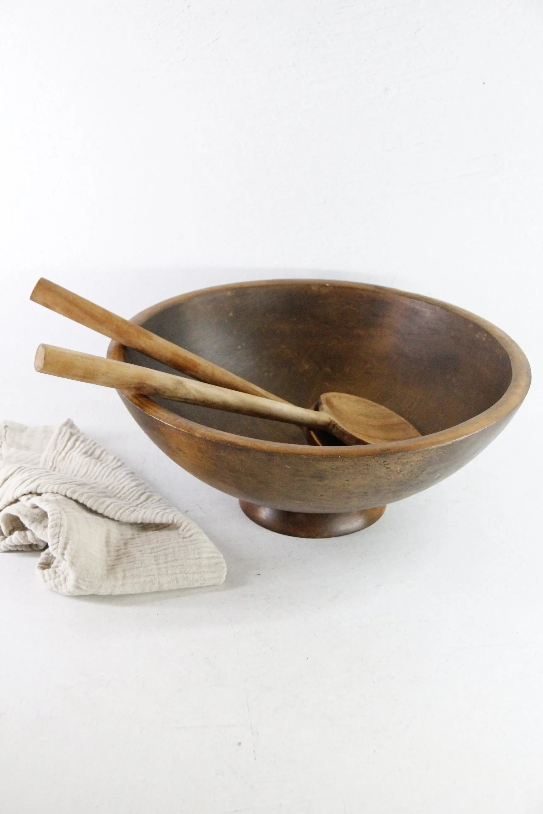 Vintage Wood Bowl Extra Large Scandinavian Pedestal Style