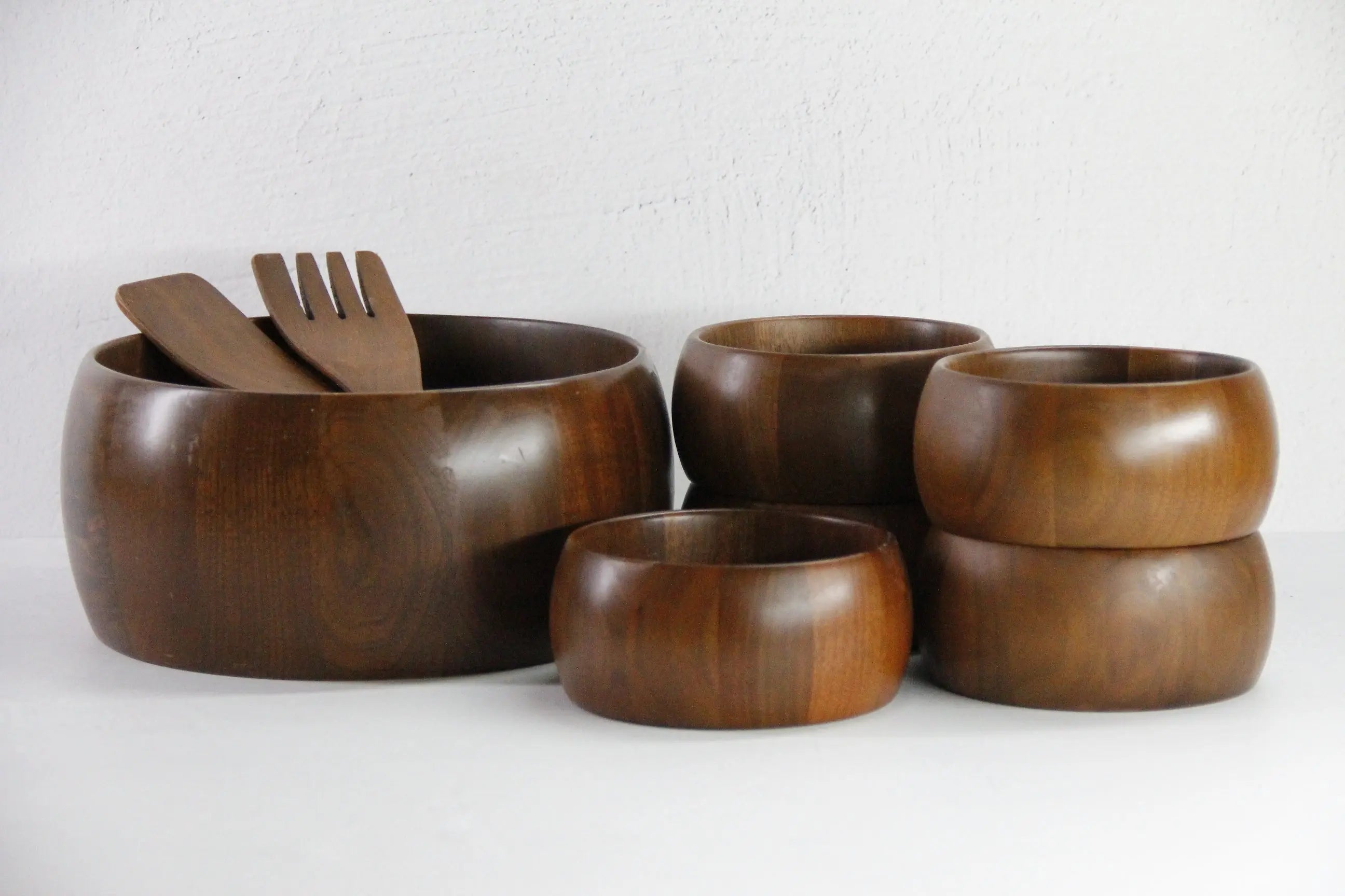 Vintage Wooden Salad Bowl Set | Walnut 6 Piece Set  Debra Hall Lifestyle