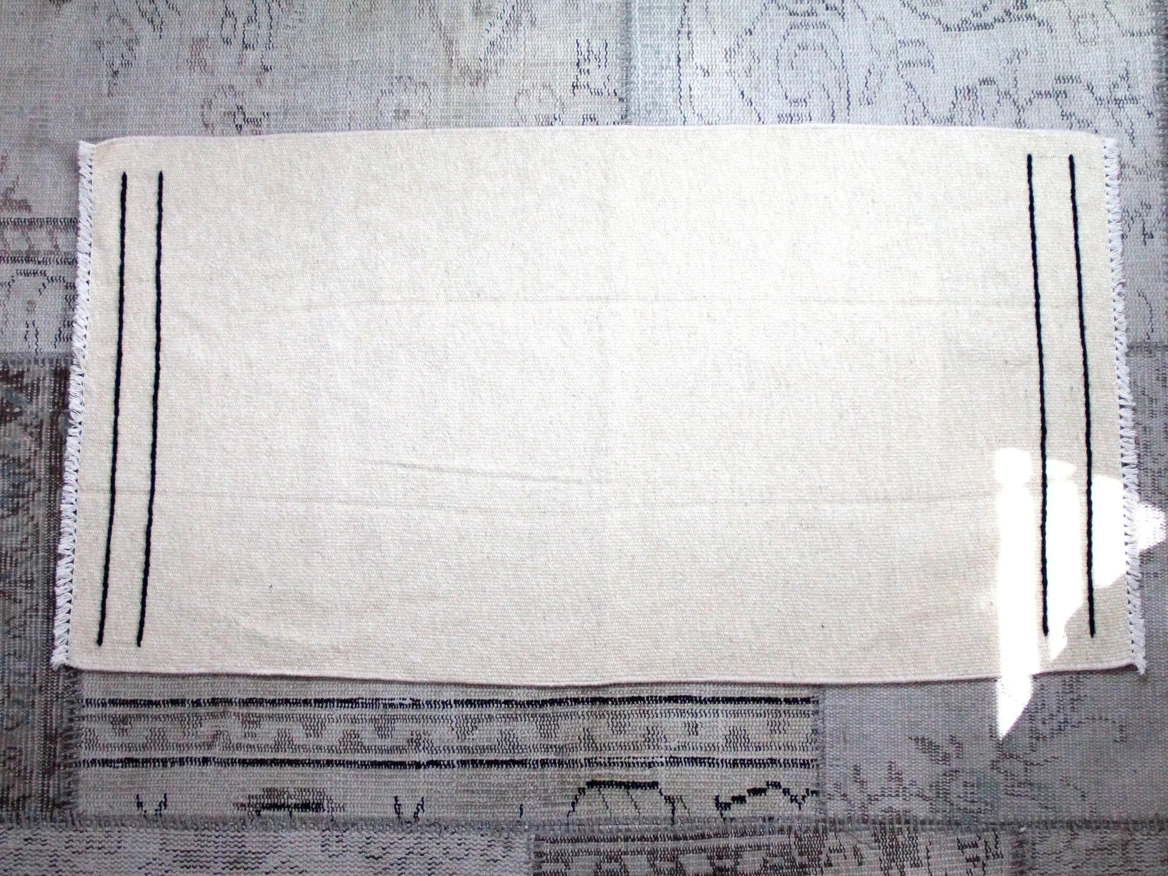 Vintage Wool Kilim Rug | Small Throw Rug Black Stitch  Debra Hall Lifestyle