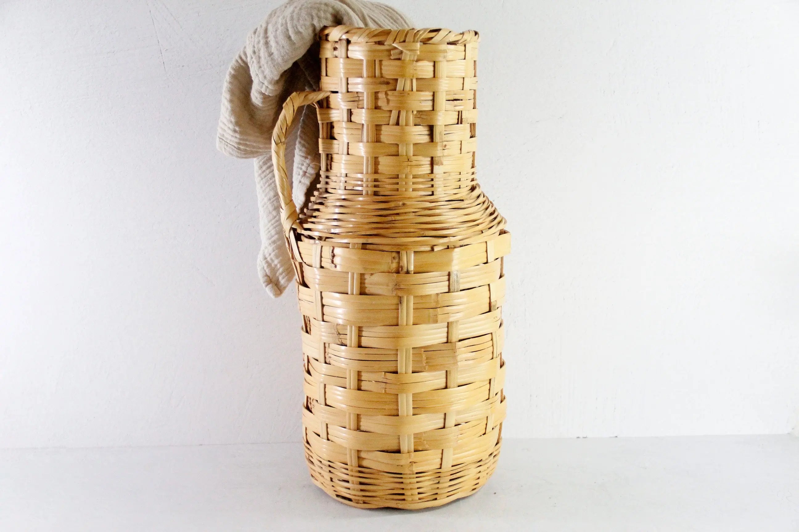 Vintage Woven Floor Vase | 1960s Tall Umbrella Basket  Debra Hall Lifestyle