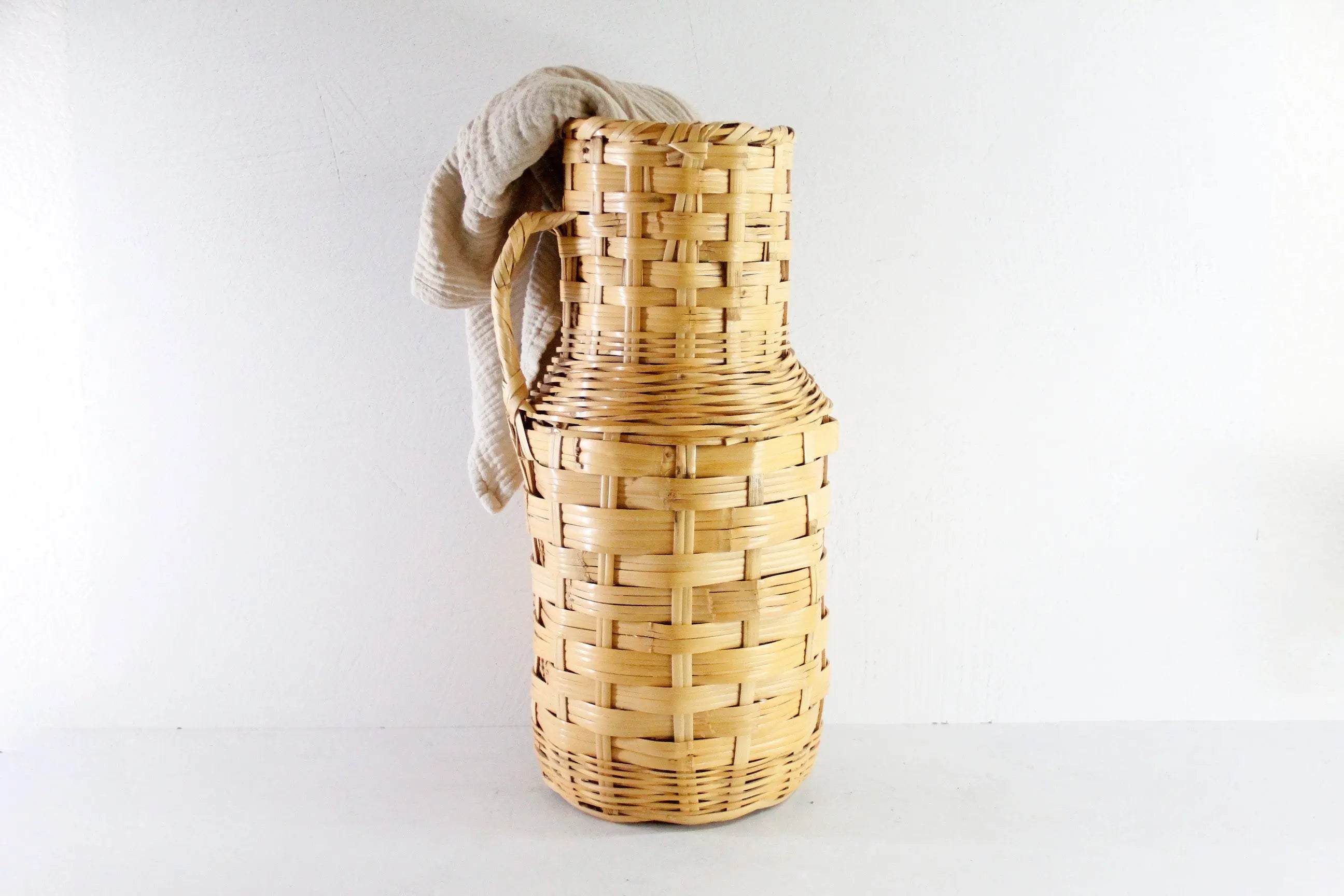 Vintage Woven Floor Vase | 1960s Tall Umbrella Basket  Debra Hall Lifestyle