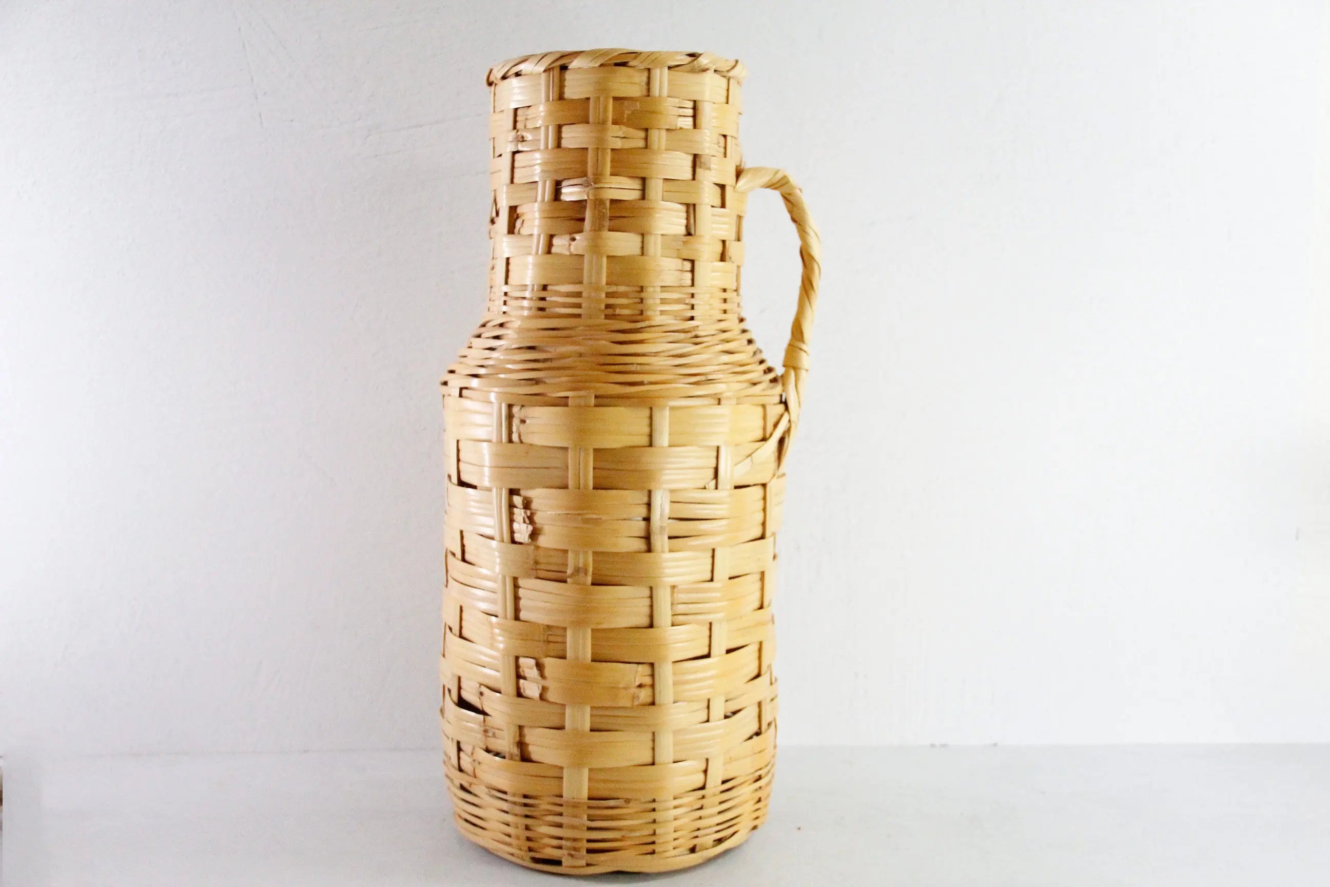 Vintage Woven Floor Vase | 1960s Tall Umbrella Basket  Debra Hall Lifestyle