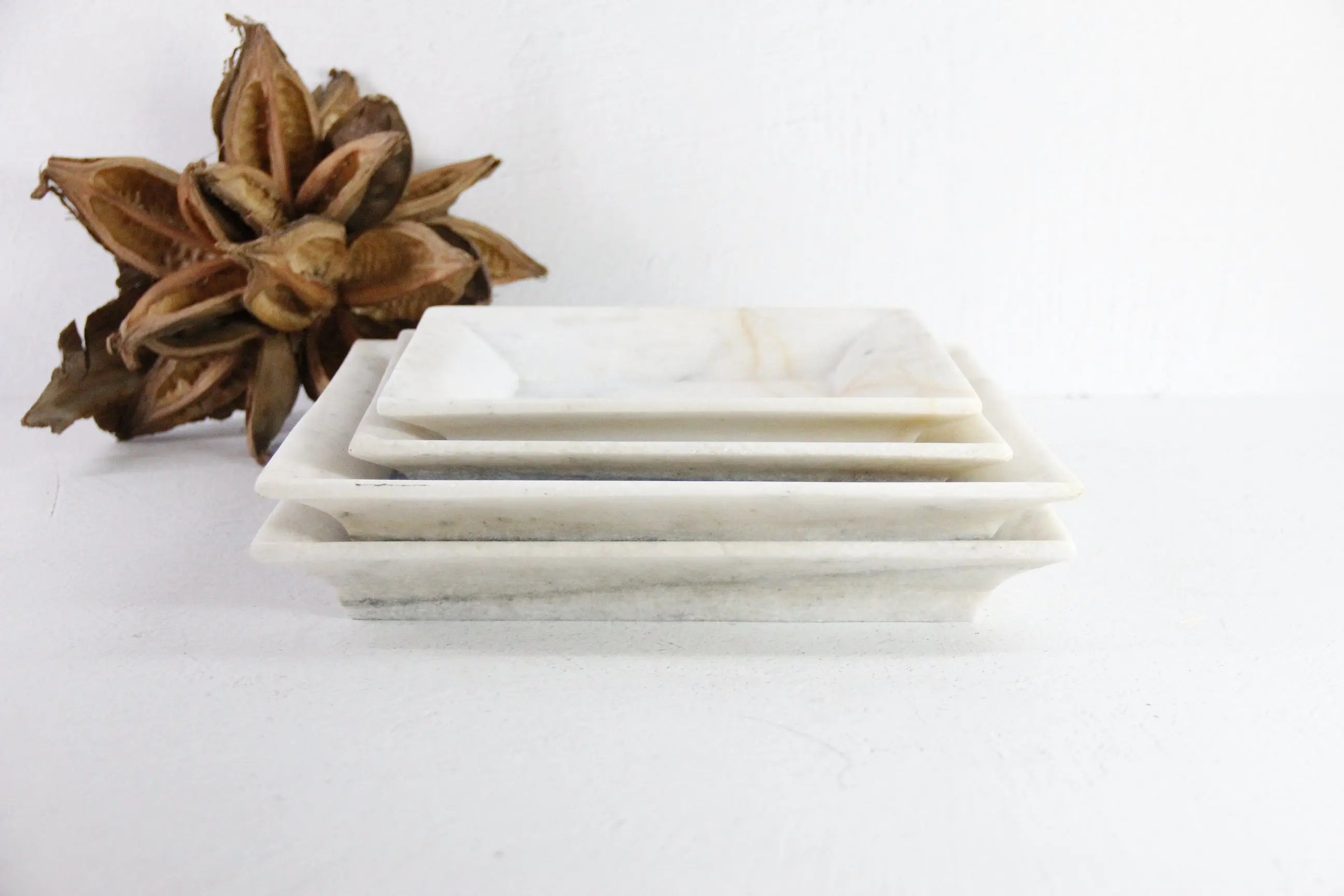 White Marble Tray | Hand Carved Honed Stone Assorted  Debra Hall Lifestyle
