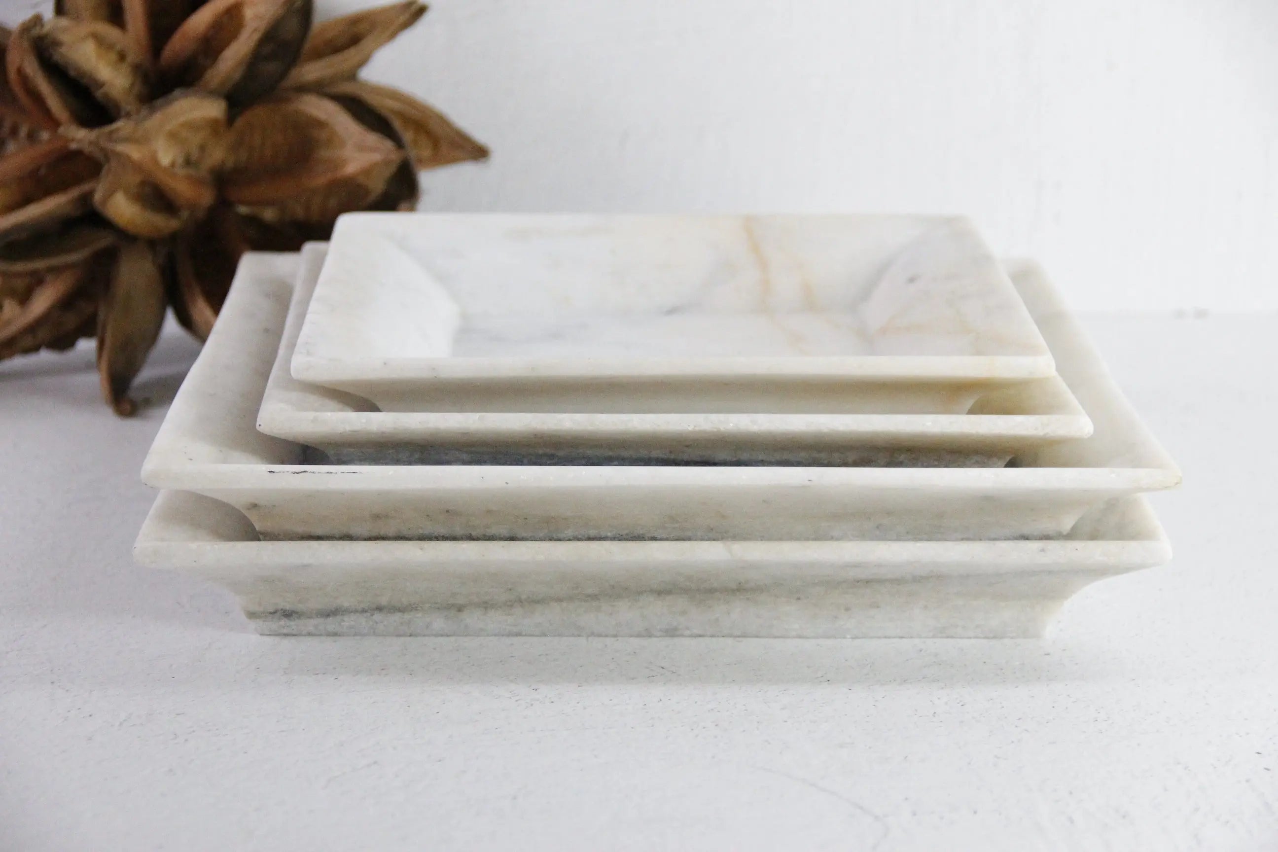 White Marble Tray | Hand Carved Honed Stone Assorted  Debra Hall Lifestyle