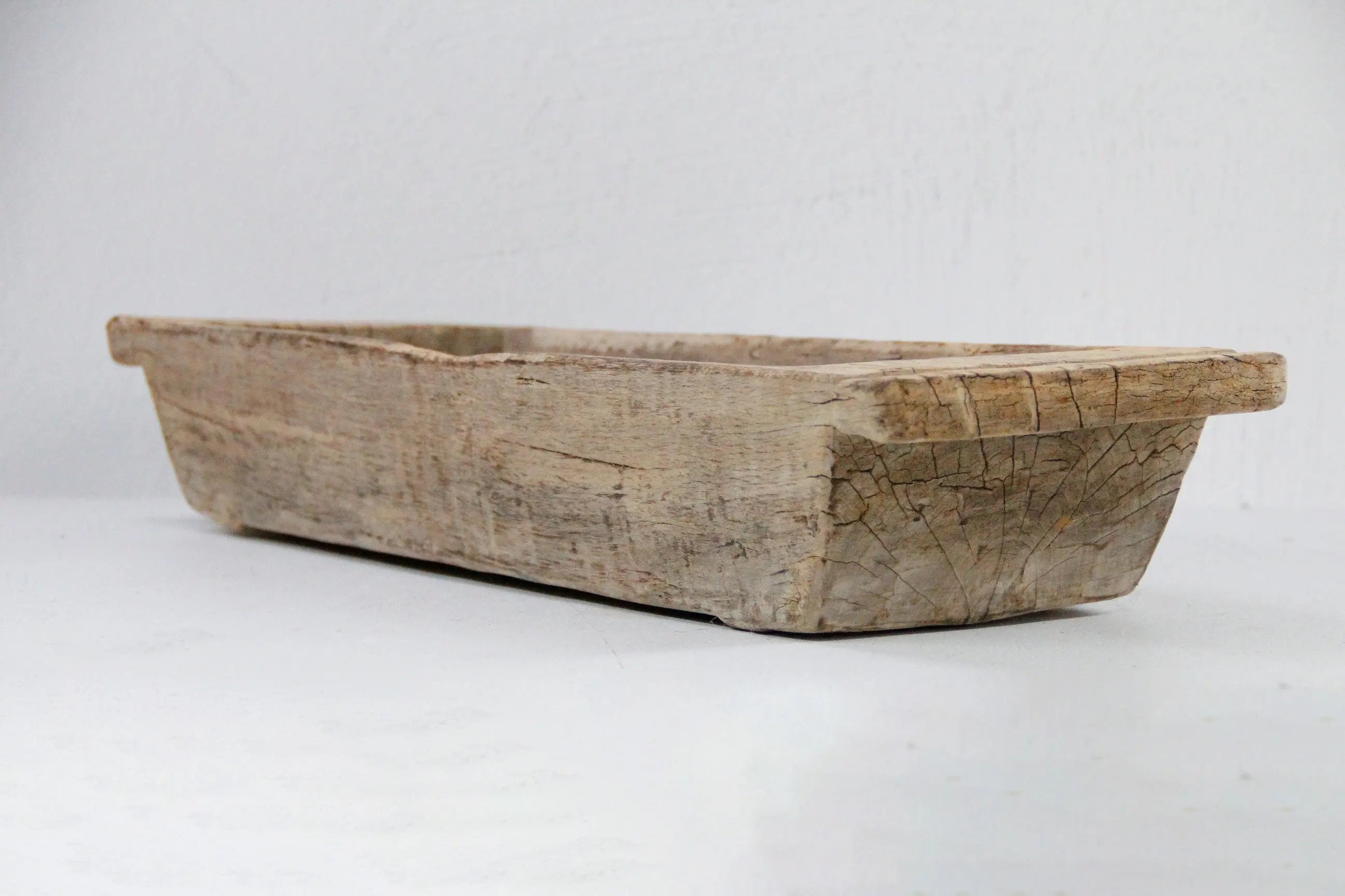 Wood Trough Planter | Antique Elm Hand Carved Vessel  Debra Hall Lifestyle