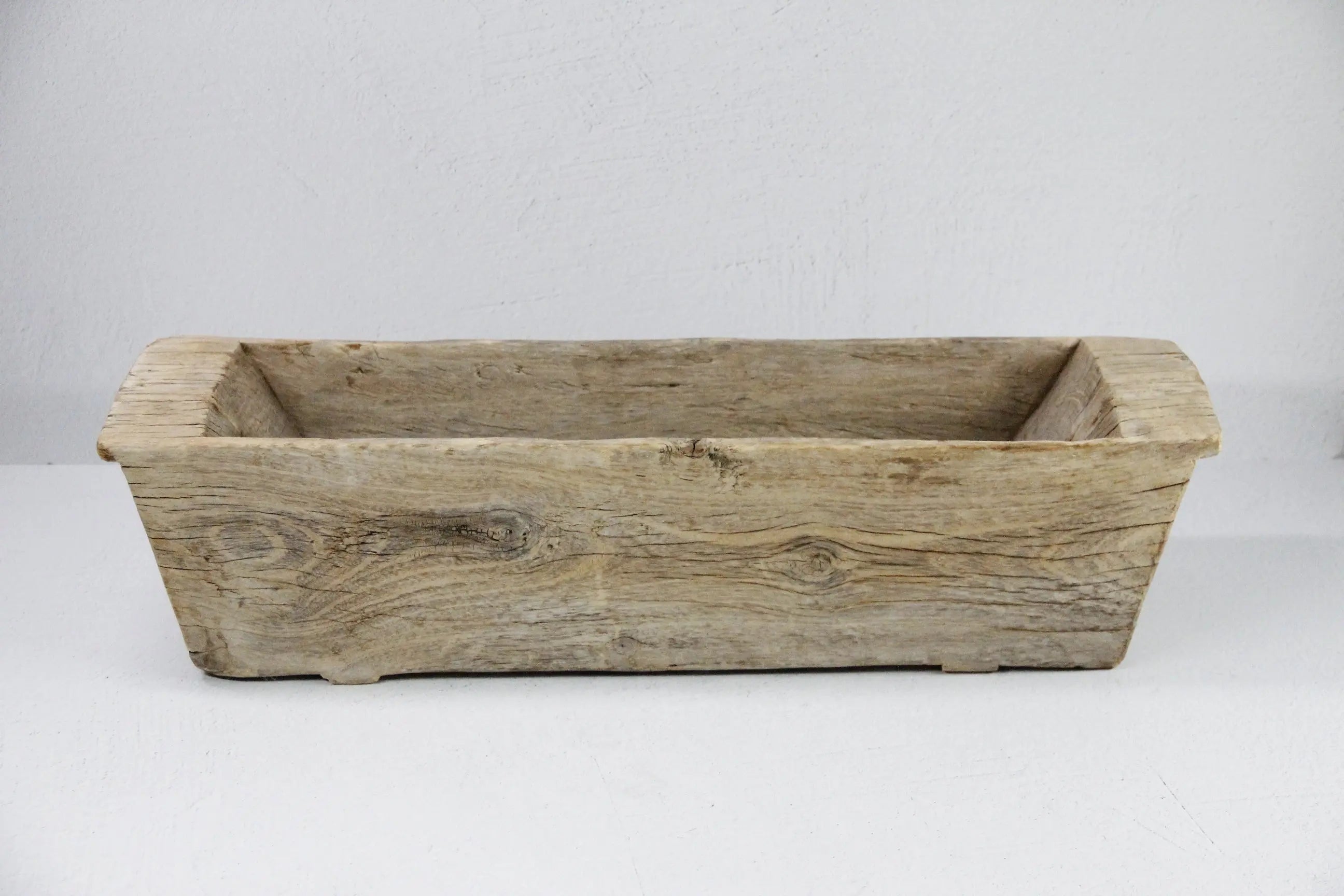 Wood Trough Planter | Large Antique Elm Carved Vessel  Debra Hall Lifestyle