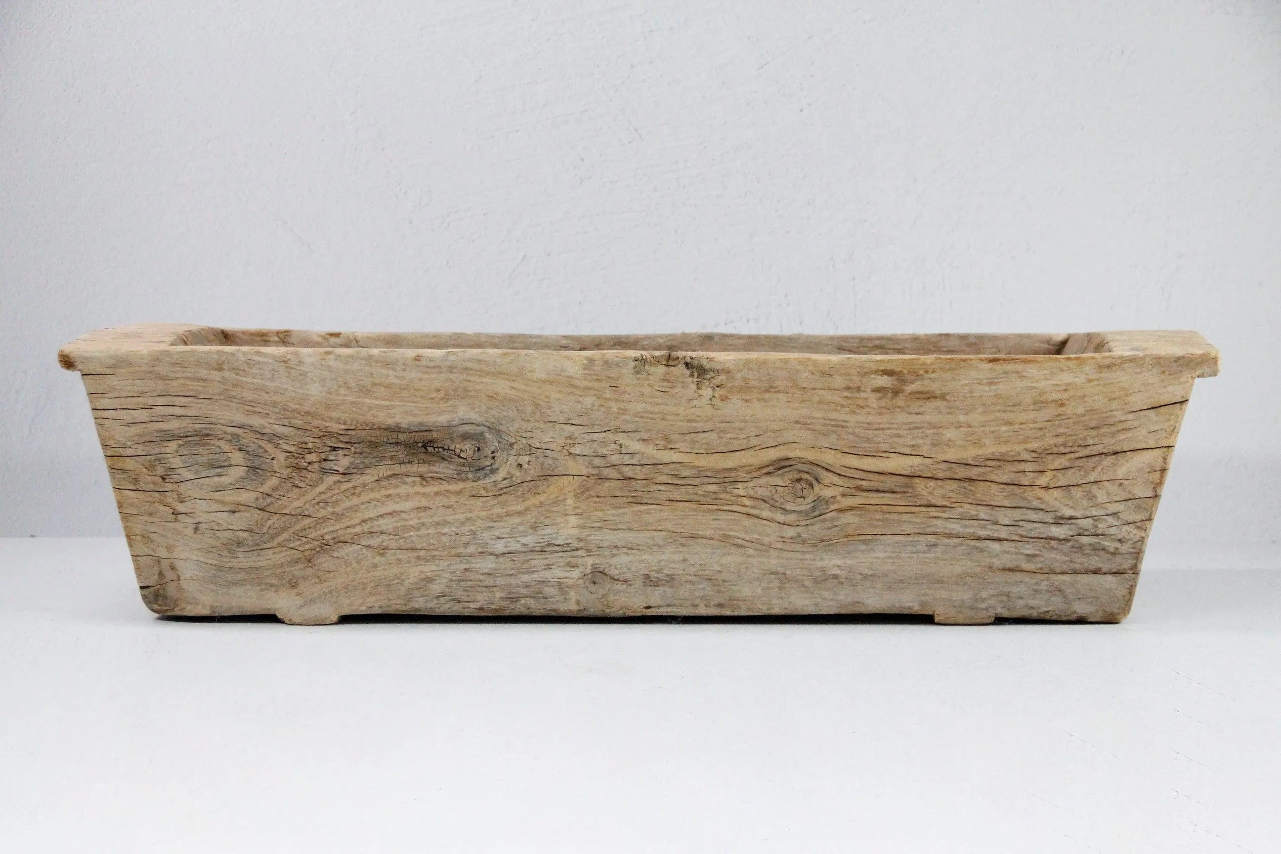 Wood Trough Planter | Large Antique Elm Carved Vessel  Debra Hall Lifestyle