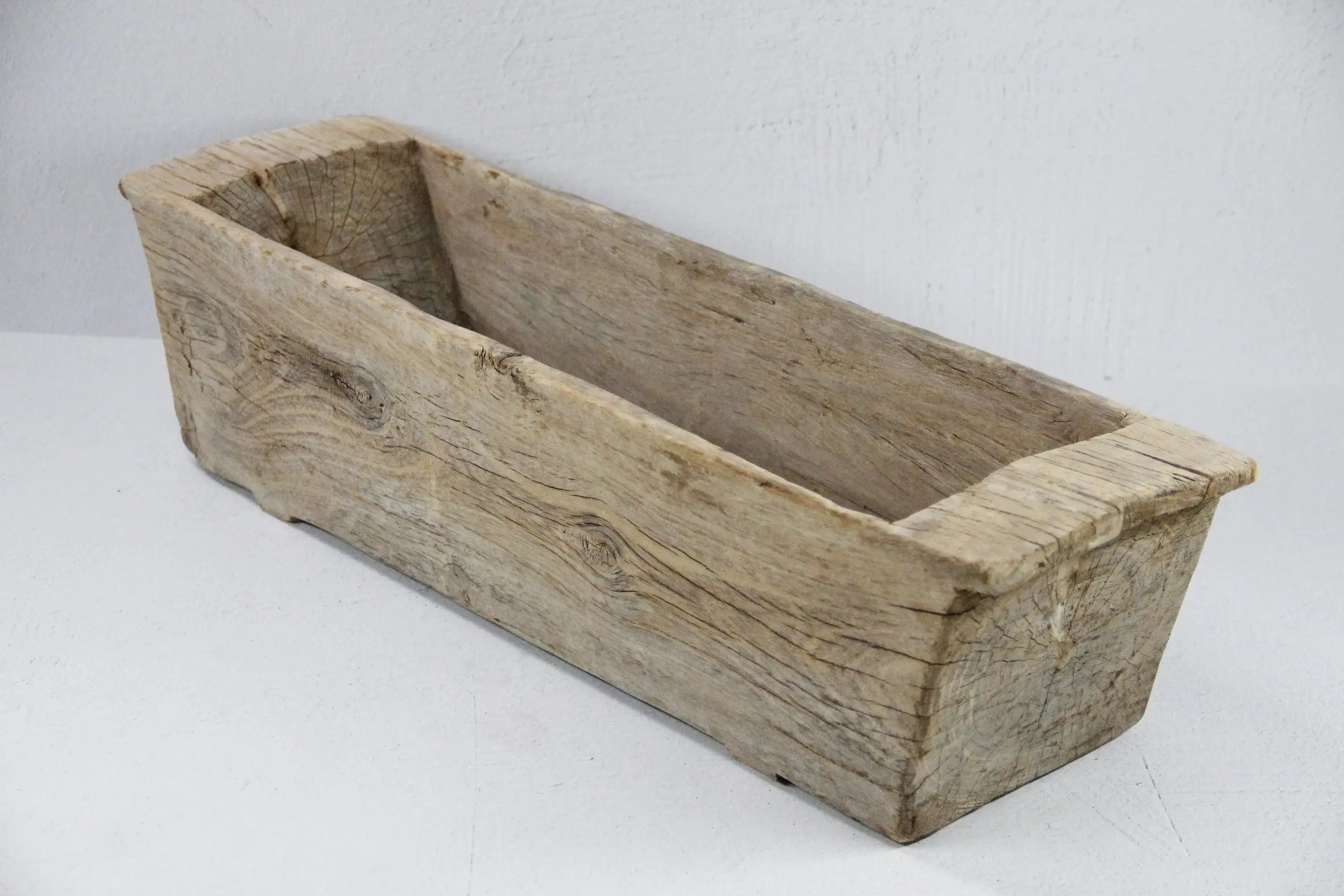 Wood Trough Planter | Large Antique Elm Carved Vessel  Debra Hall Lifestyle