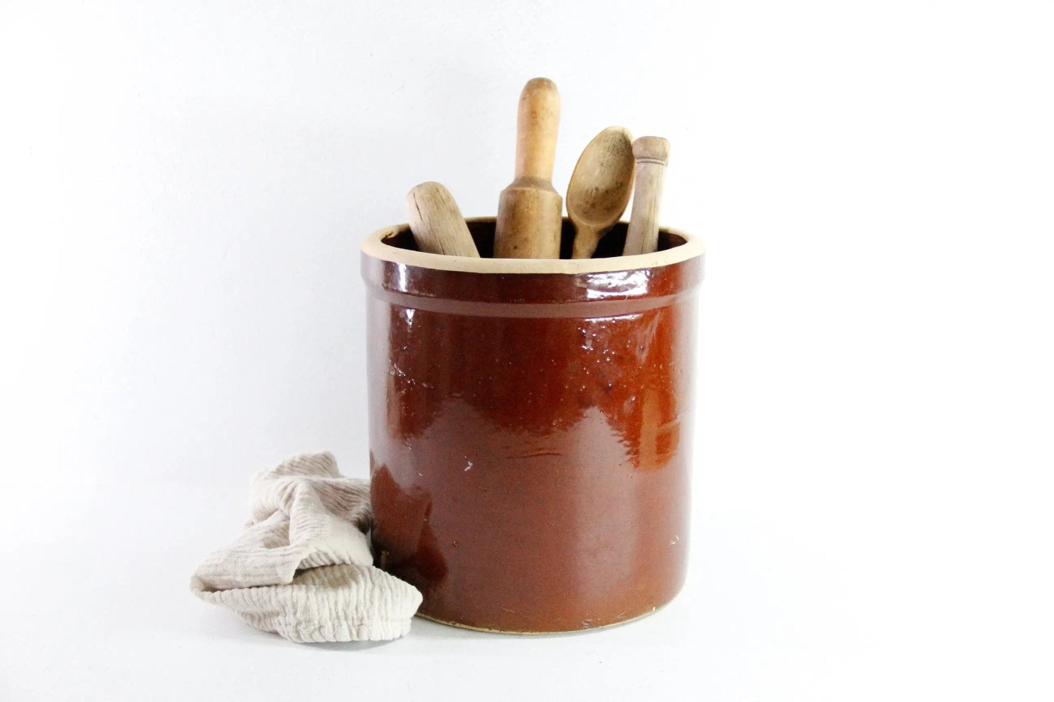 Antique 3 Gallon Stoneware Crock | Brown Crown Stamped - Debra Hall Lifestyle