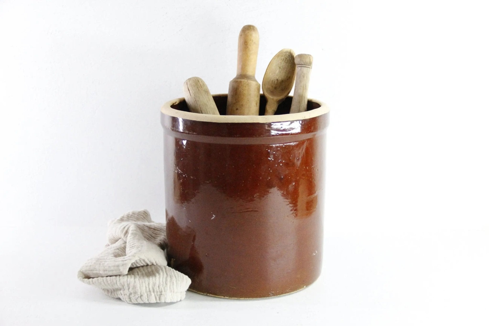 Antique 3 Gallon Stoneware Crock | Brown Crown Stamped - Debra Hall Lifestyle