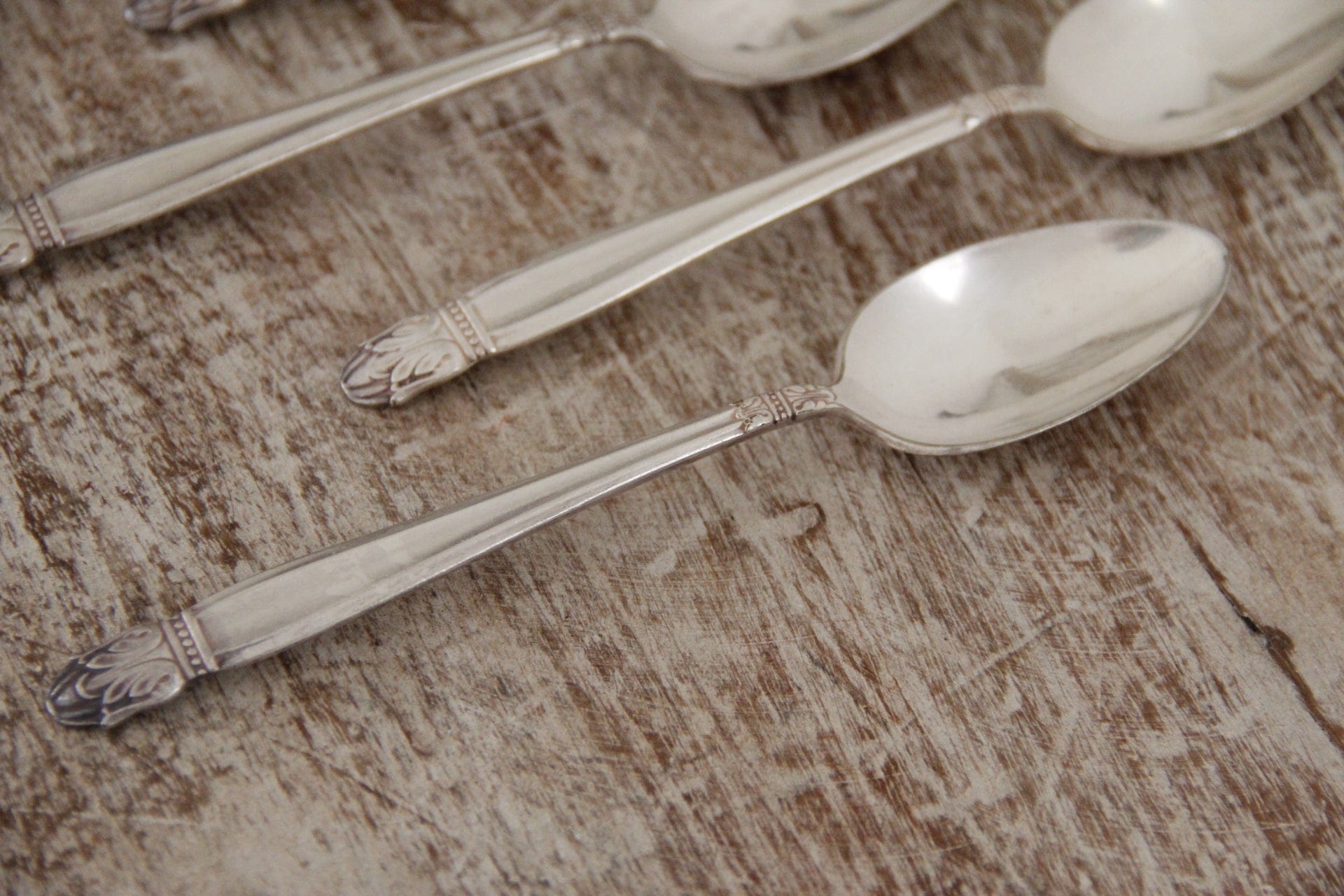 Antique Art Deco Silver Teaspoon Set close | Flatware 5 Pcs. Tableware