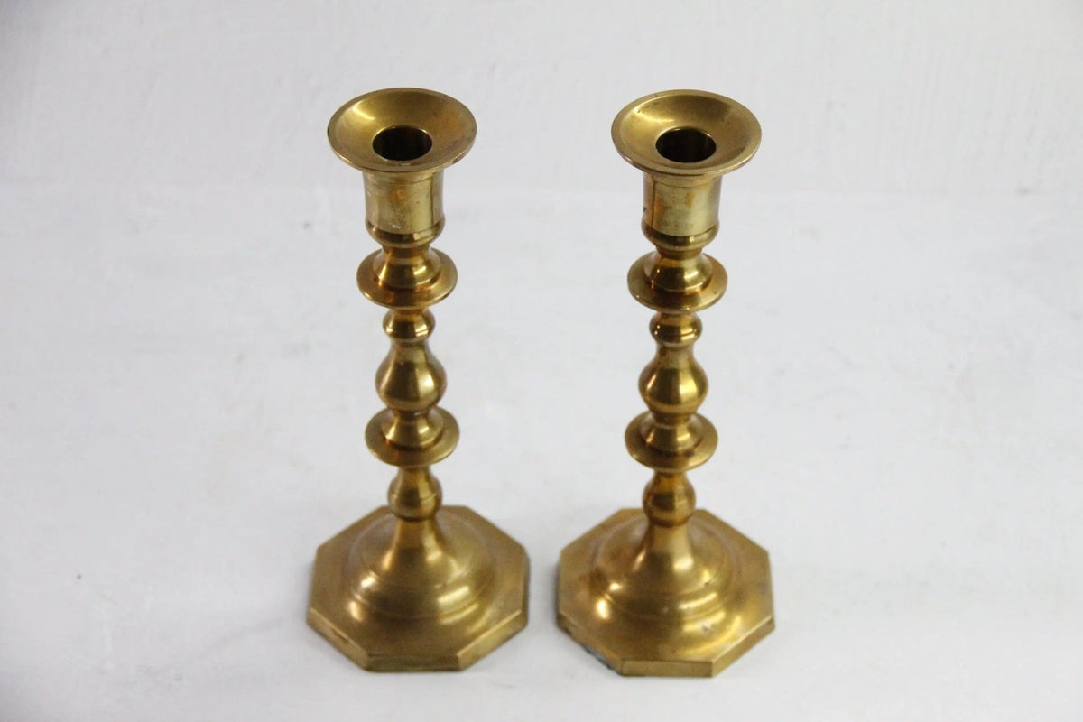 Antique Brass Candlestick Holders | 9.5" Taper Candle Pr - Debra Hall Lifestyle