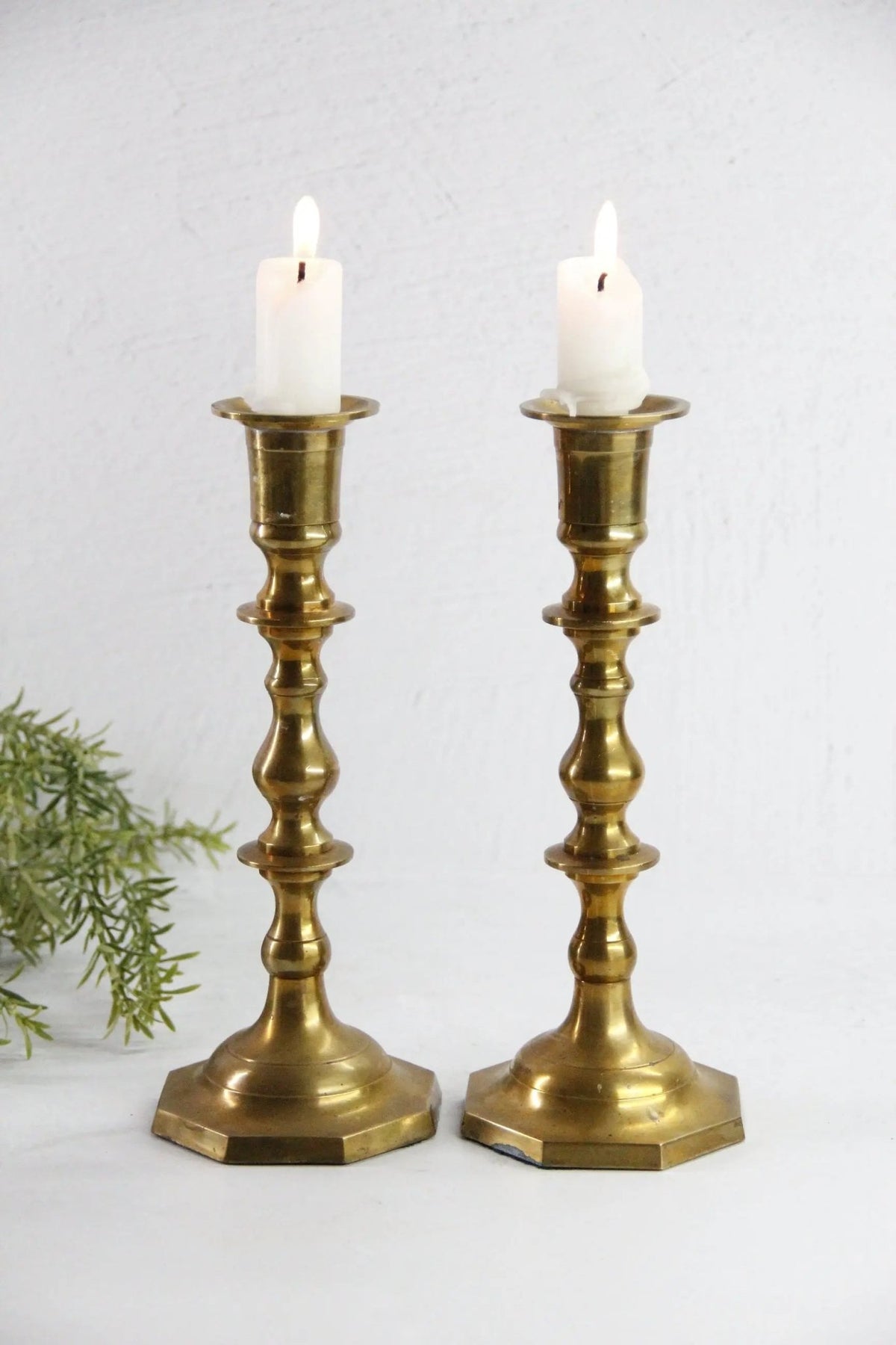 Antique Brass Candlestick Holders | 9.5" Taper Candle Pr - Debra Hall Lifestyle