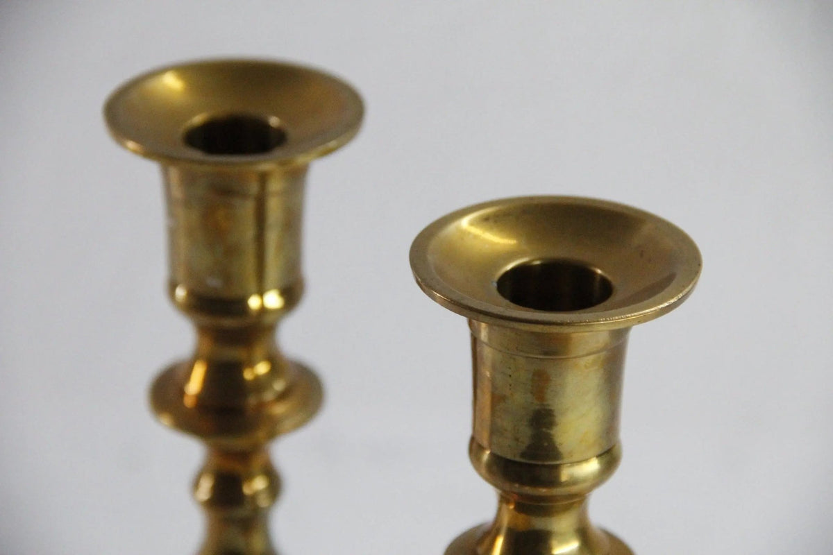 Antique Brass Candlestick Holders | 9.5" Taper Candle Pr - Debra Hall Lifestyle