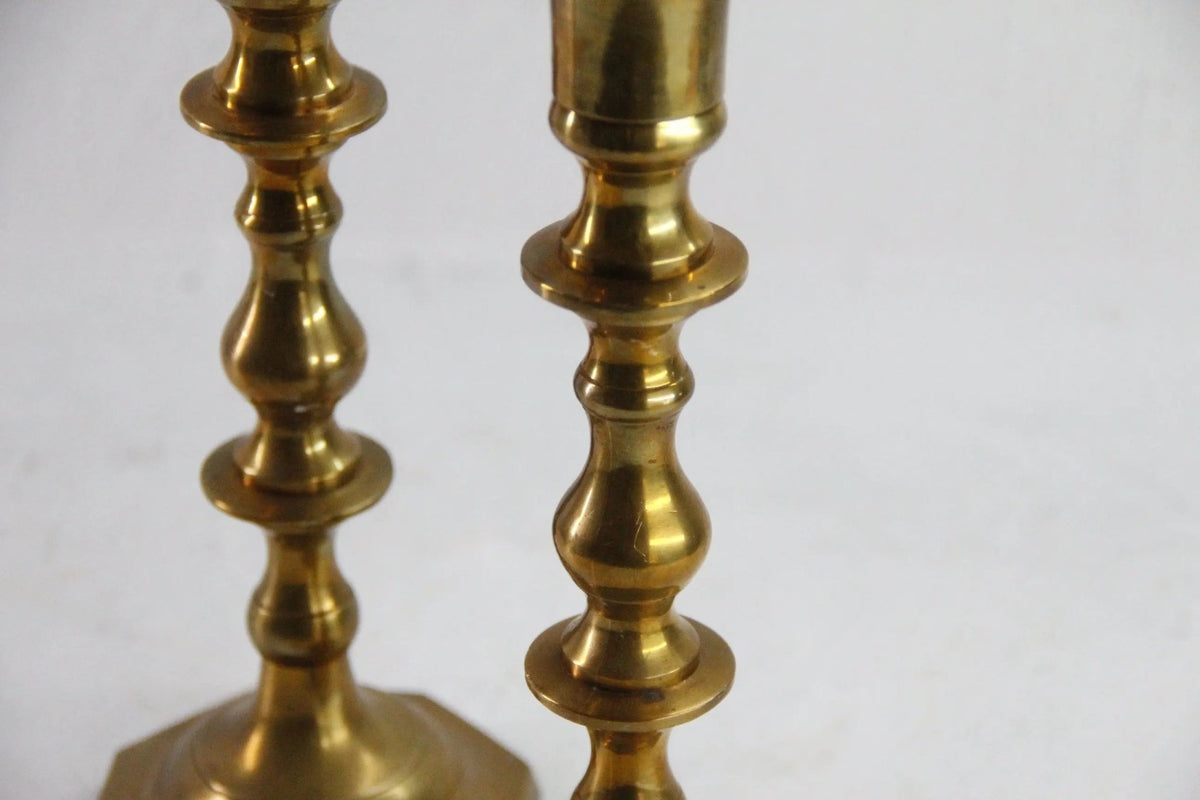 Antique Brass Candlestick Holders | 9.5" Taper Candle Pr - Debra Hall Lifestyle