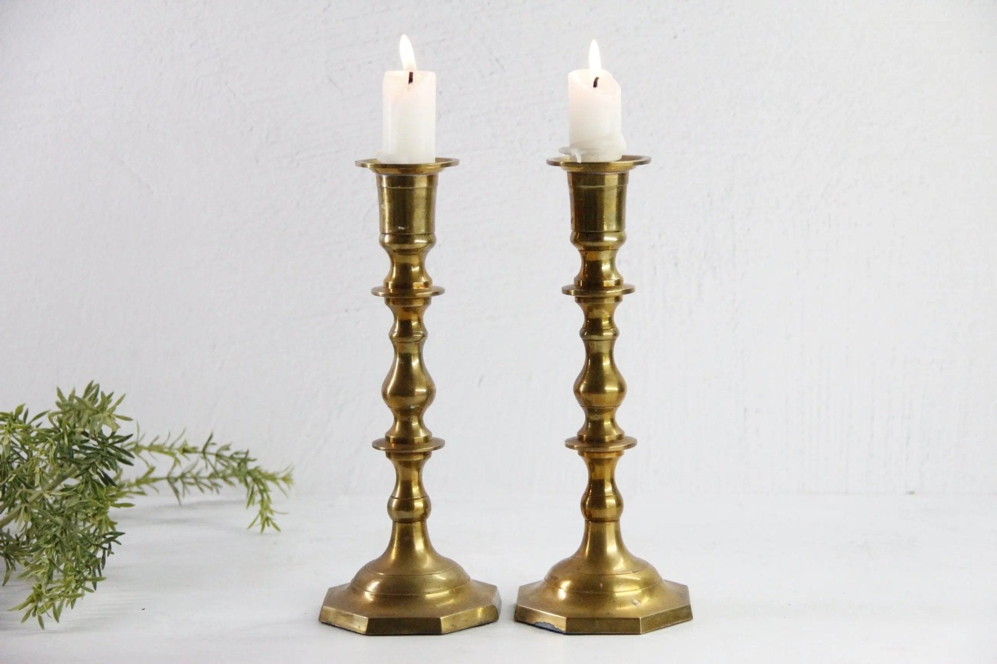Antique Brass Candlestick Holders | 9.5" Taper Candle Pr - Debra Hall Lifestyle
