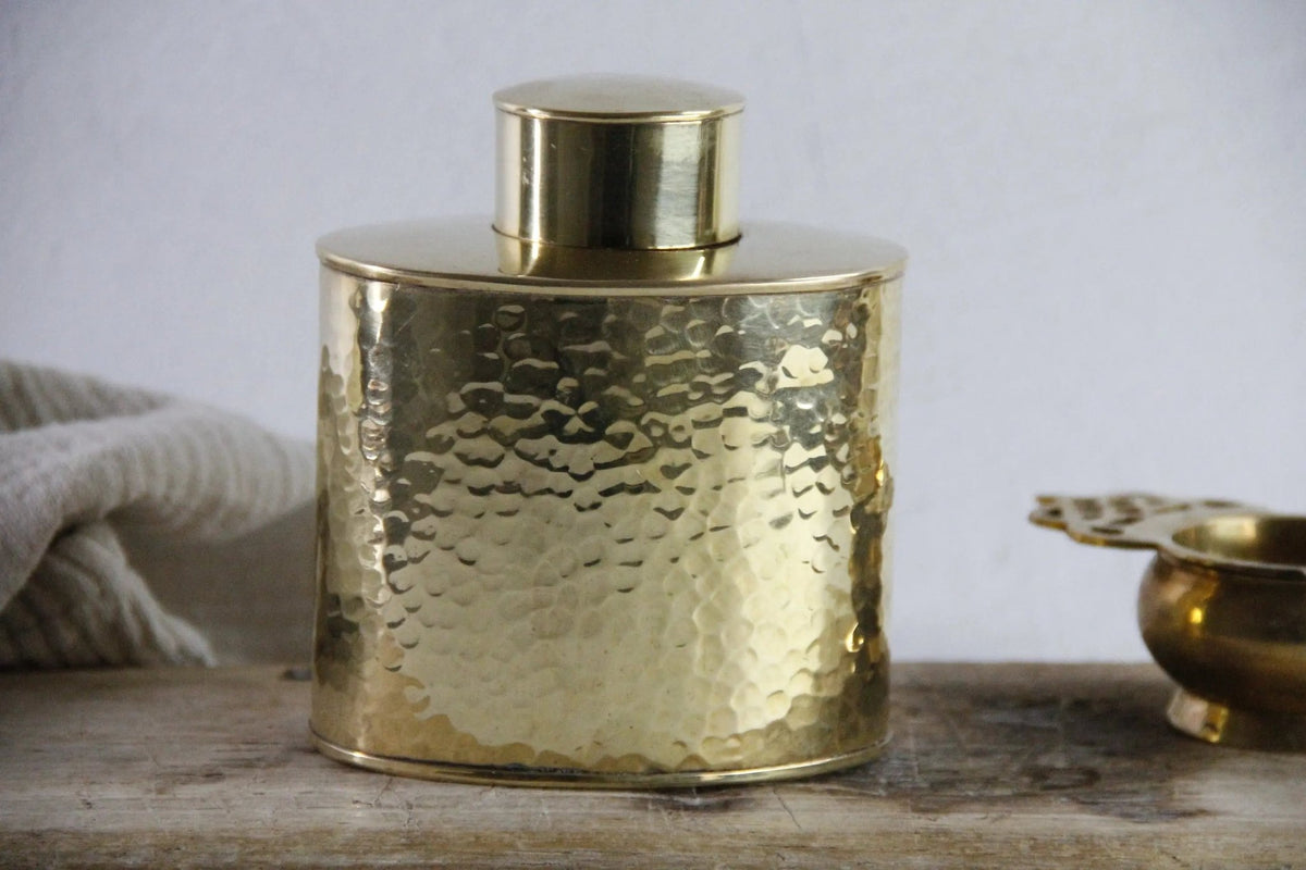 Antique Brass Tea Caddy England | Hand Hammered Stamped - Debra Hall Lifestyle