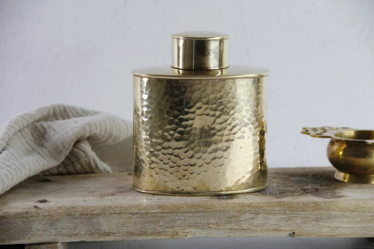 Antique Brass Tea Caddy England | Hand Hammered Stamped - Debra Hall Lifestyle