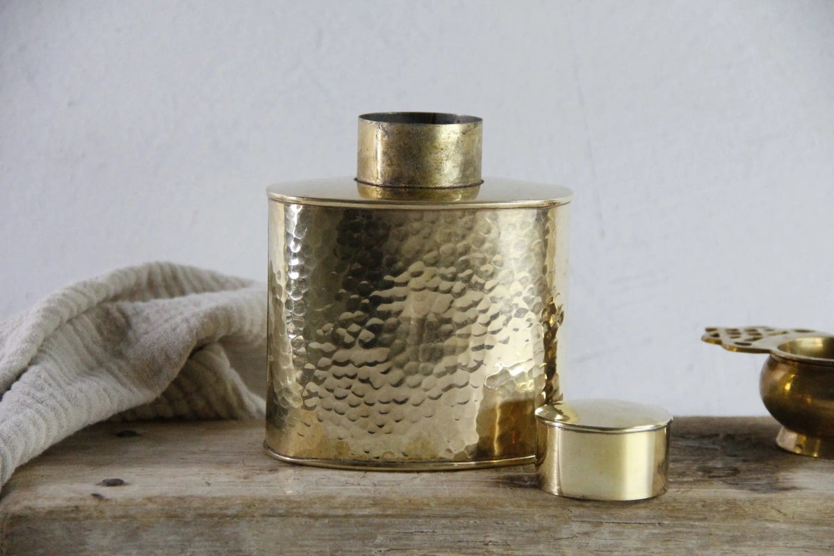 Antique Brass Tea Caddy England | Hand Hammered Stamped - Debra Hall Lifestyle
