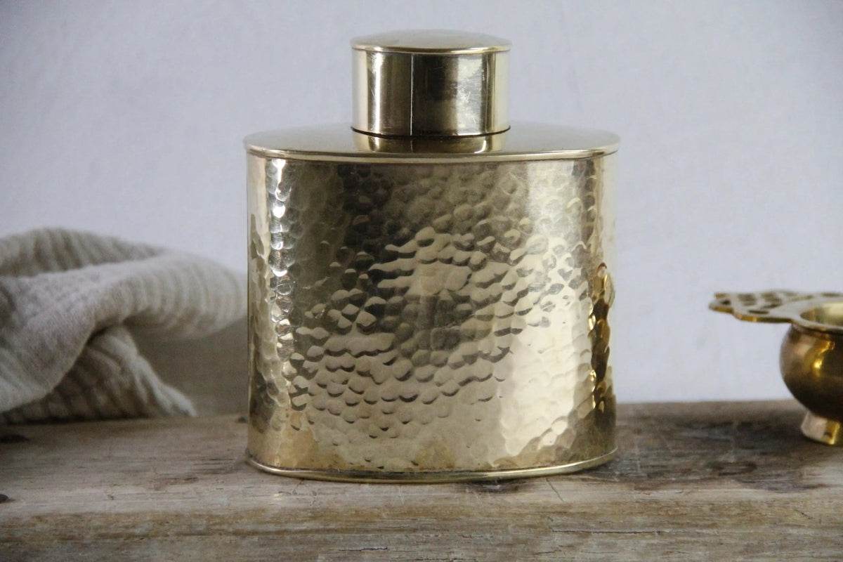 Antique Brass Tea Caddy England | Hand Hammered Stamped - Debra Hall Lifestyle
