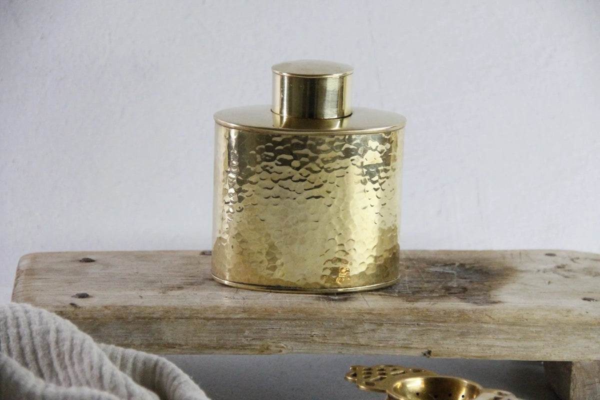 Antique Brass Tea Caddy England | Hand Hammered Stamped - Debra Hall Lifestyle