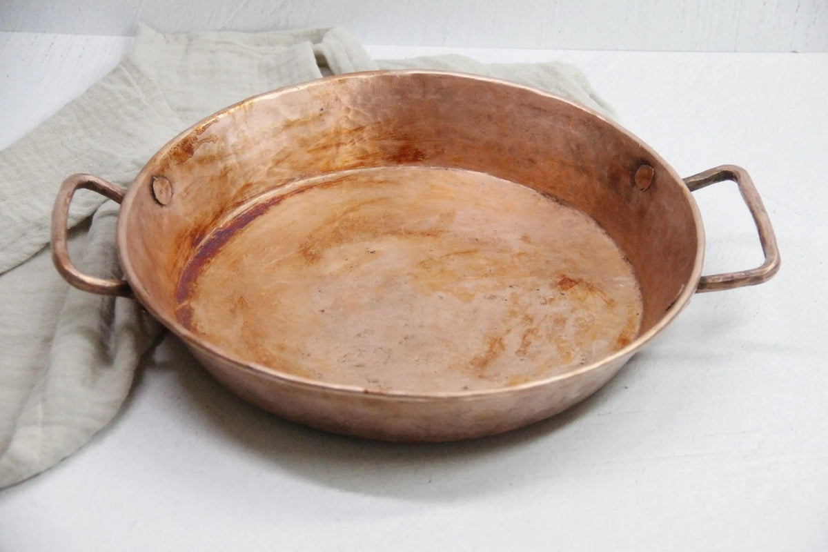 Antique Copper Pan | Hammered Two Handles Cookware - Debra Hall Lifestyle
