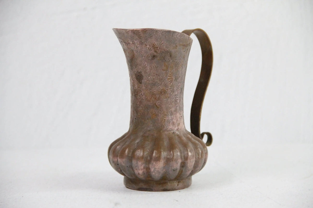 Antique Copper Pitcher | Etched Hand Hammered Heavy Copper - Debra Hall Lifestyle