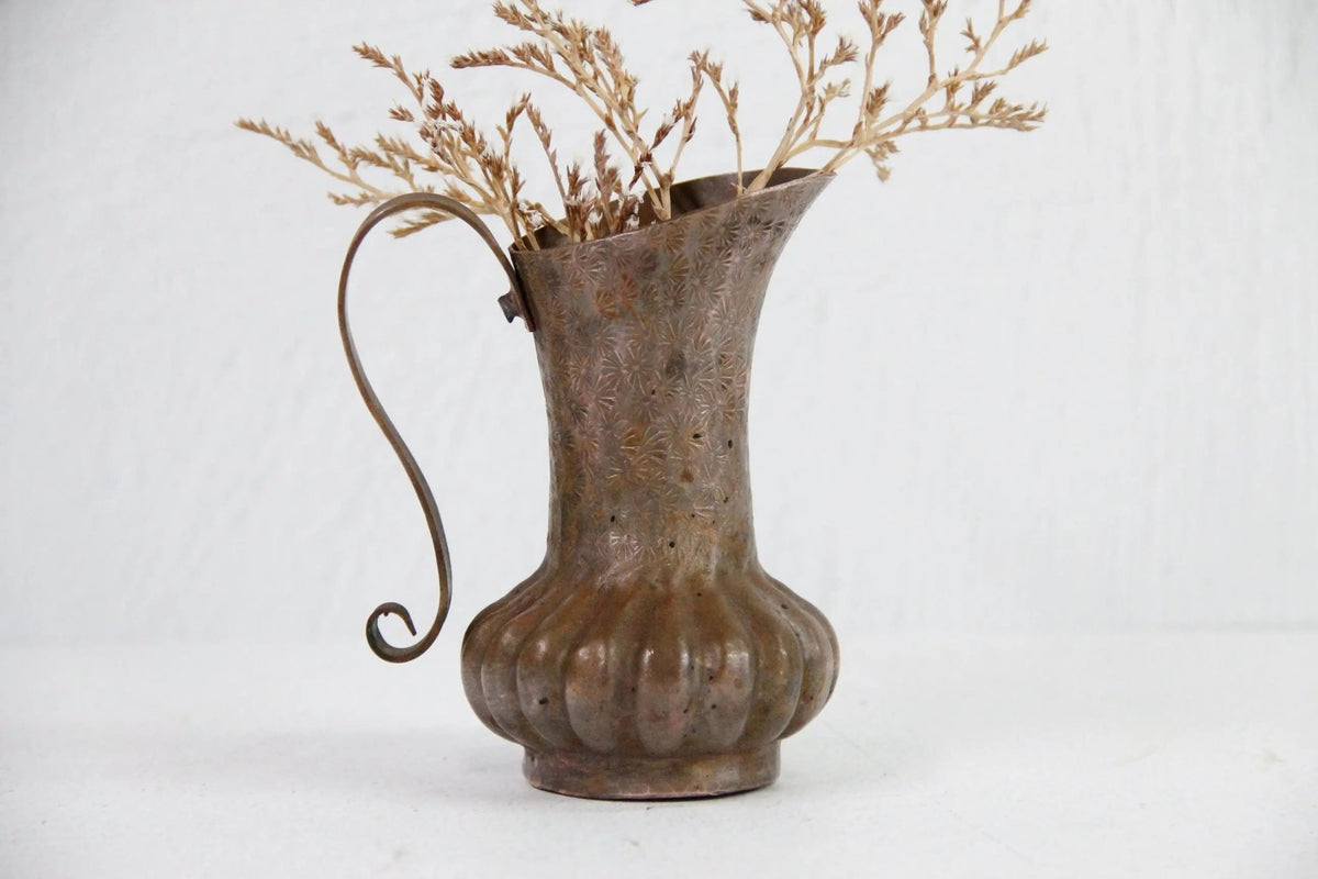 Antique Copper Pitcher | Etched Hand Hammered Heavy Copper - Debra Hall Lifestyle