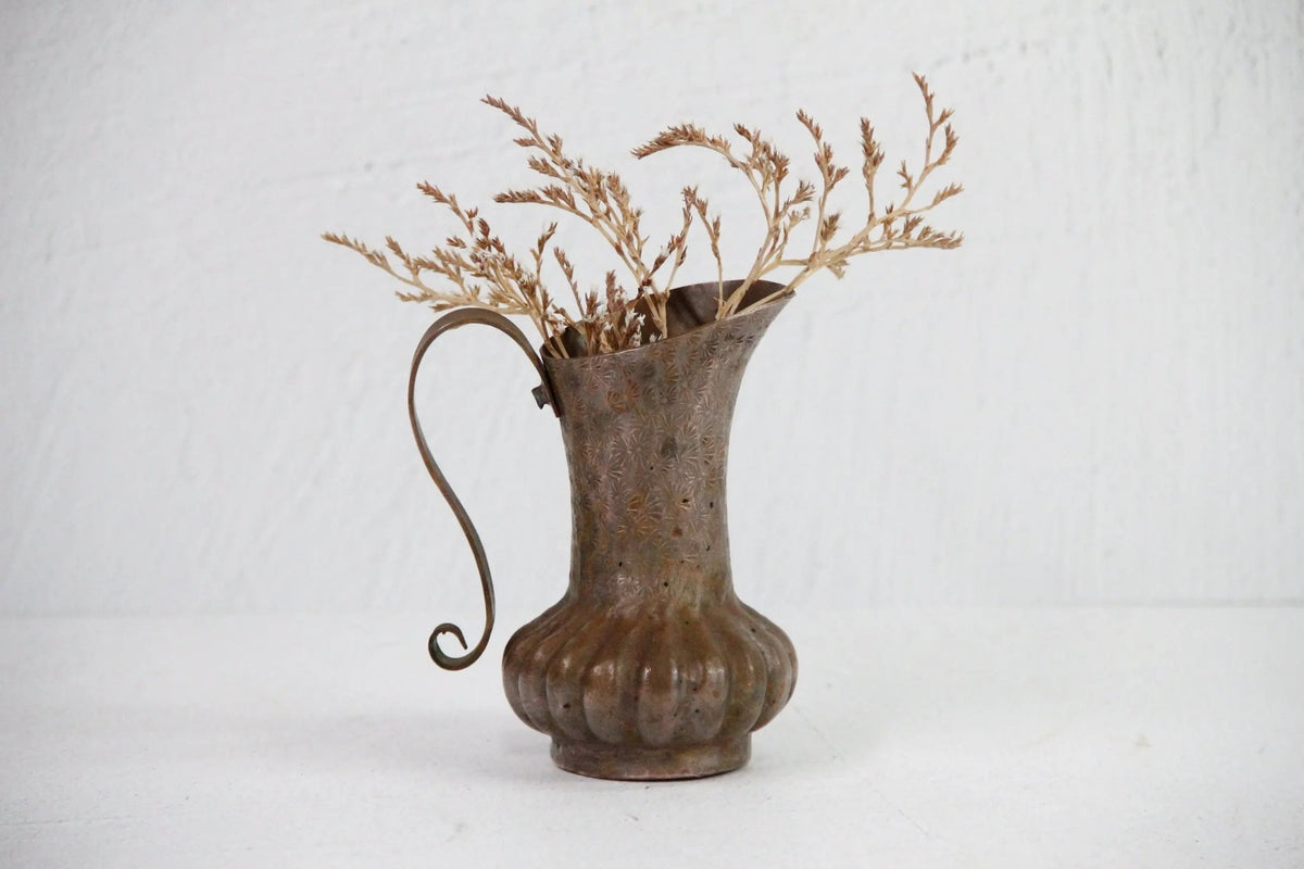 Antique Copper Pitcher | Etched Hand Hammered Heavy Copper - Debra Hall Lifestyle