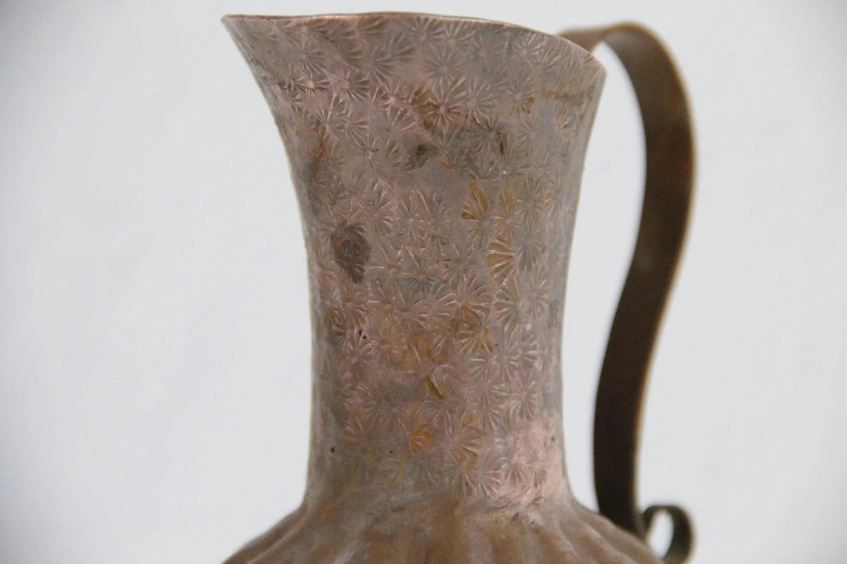 Antique Copper Pitcher | Etched Hand Hammered Heavy Copper - Debra Hall Lifestyle