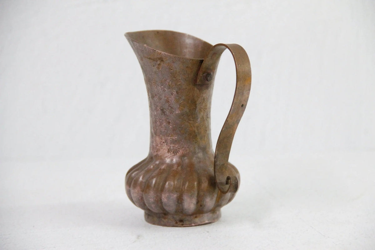 Antique Copper Pitcher | Etched Hand Hammered Heavy Copper - Debra Hall Lifestyle